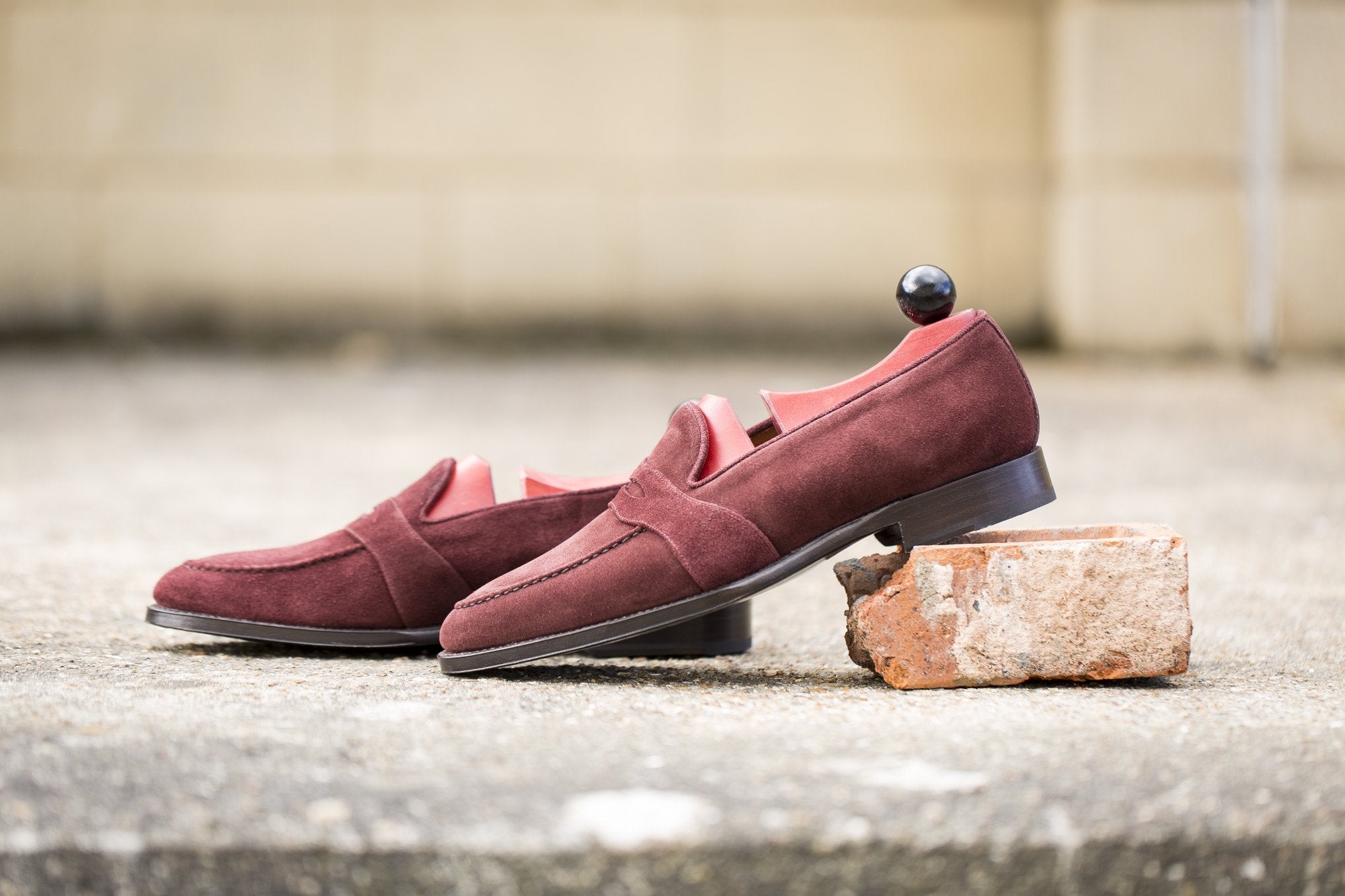 Madison - MTO - Burgundy Suede - TMG Last - Single Leather Sole-Made To Order Penny Loafer Full Strap-J.FitzPatrick Footwear