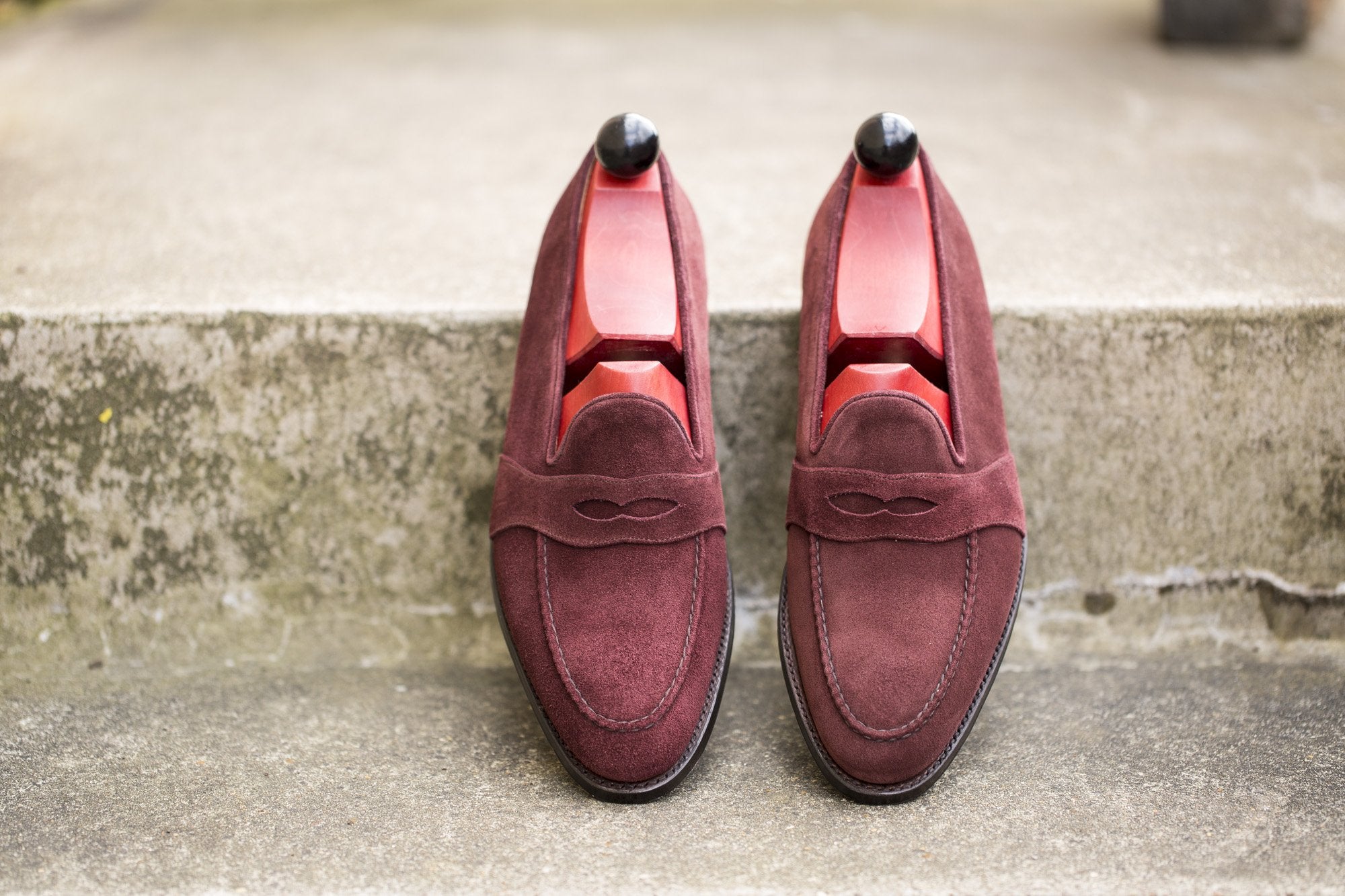 Madison - MTO - Burgundy Suede - TMG Last - Single Leather Sole-Made To Order Penny Loafer Full Strap-J.FitzPatrick Footwear