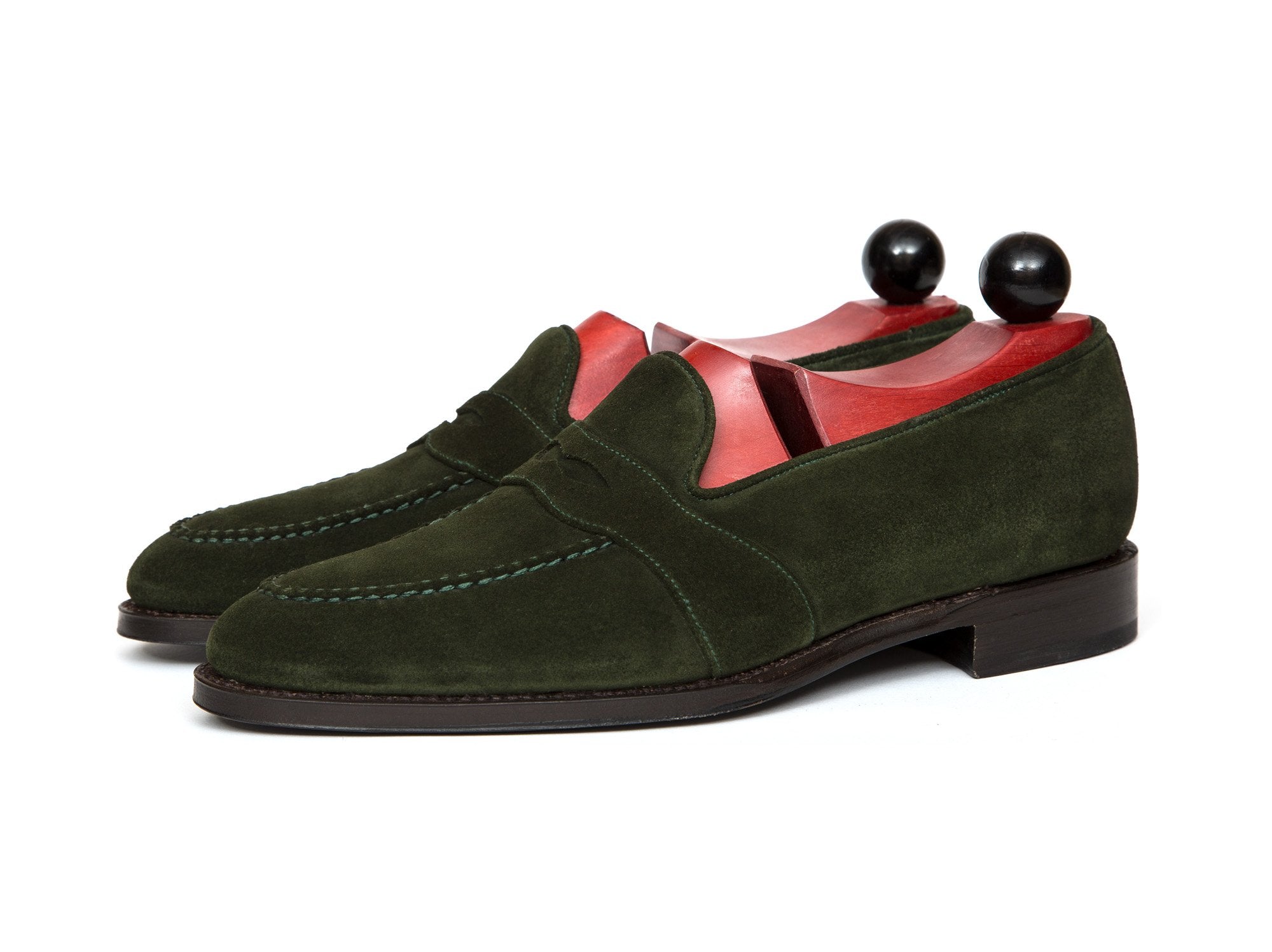 Madison - MTO - Forest Green Suede - TMG Last - Single Leather Sole-Made To Order Penny Loafer Full Strap-J.FitzPatrick Footwear