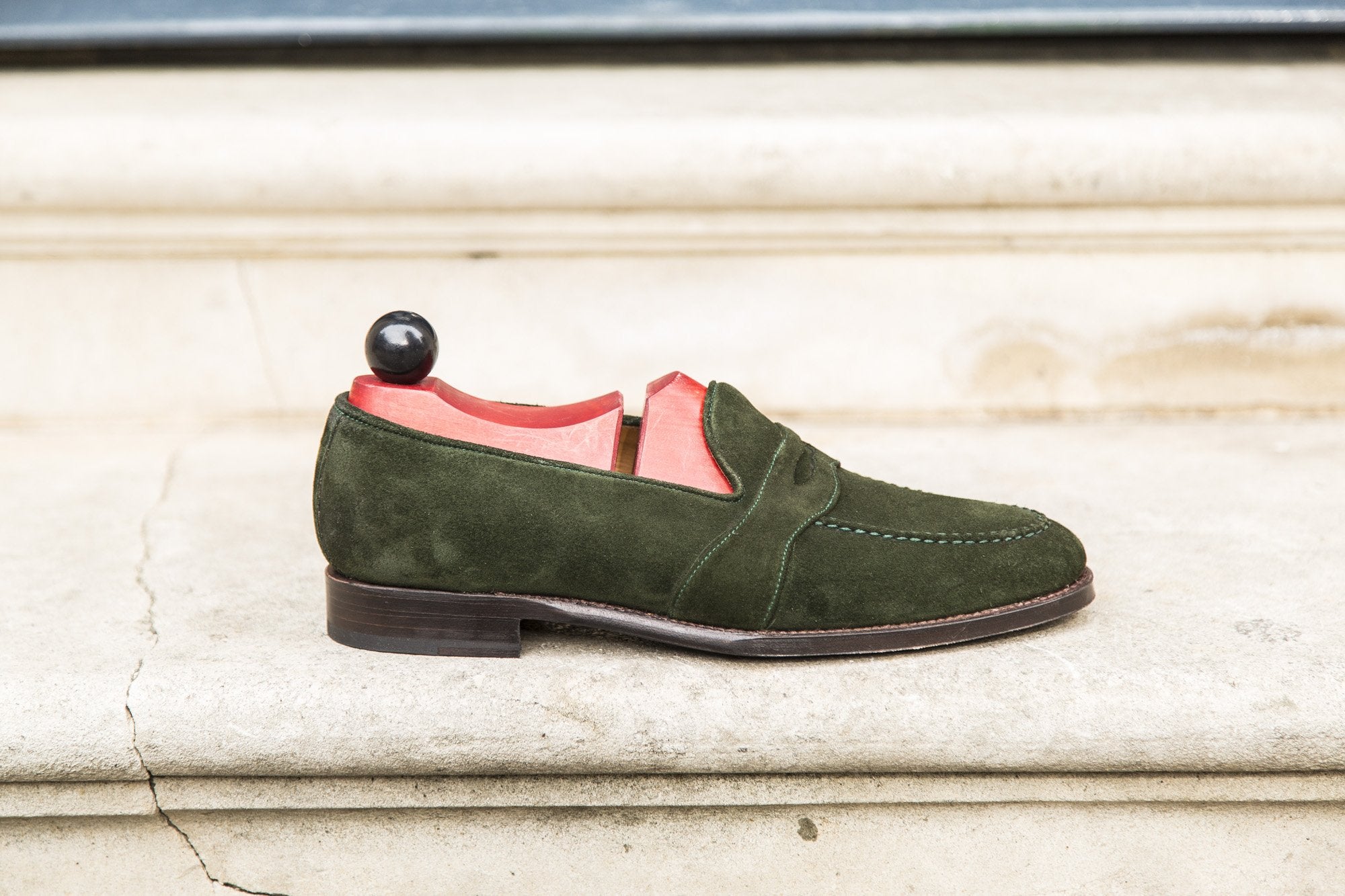 Madison - MTO - Forest Green Suede - TMG Last - Single Leather Sole-Made To Order Penny Loafer Full Strap-J.FitzPatrick Footwear