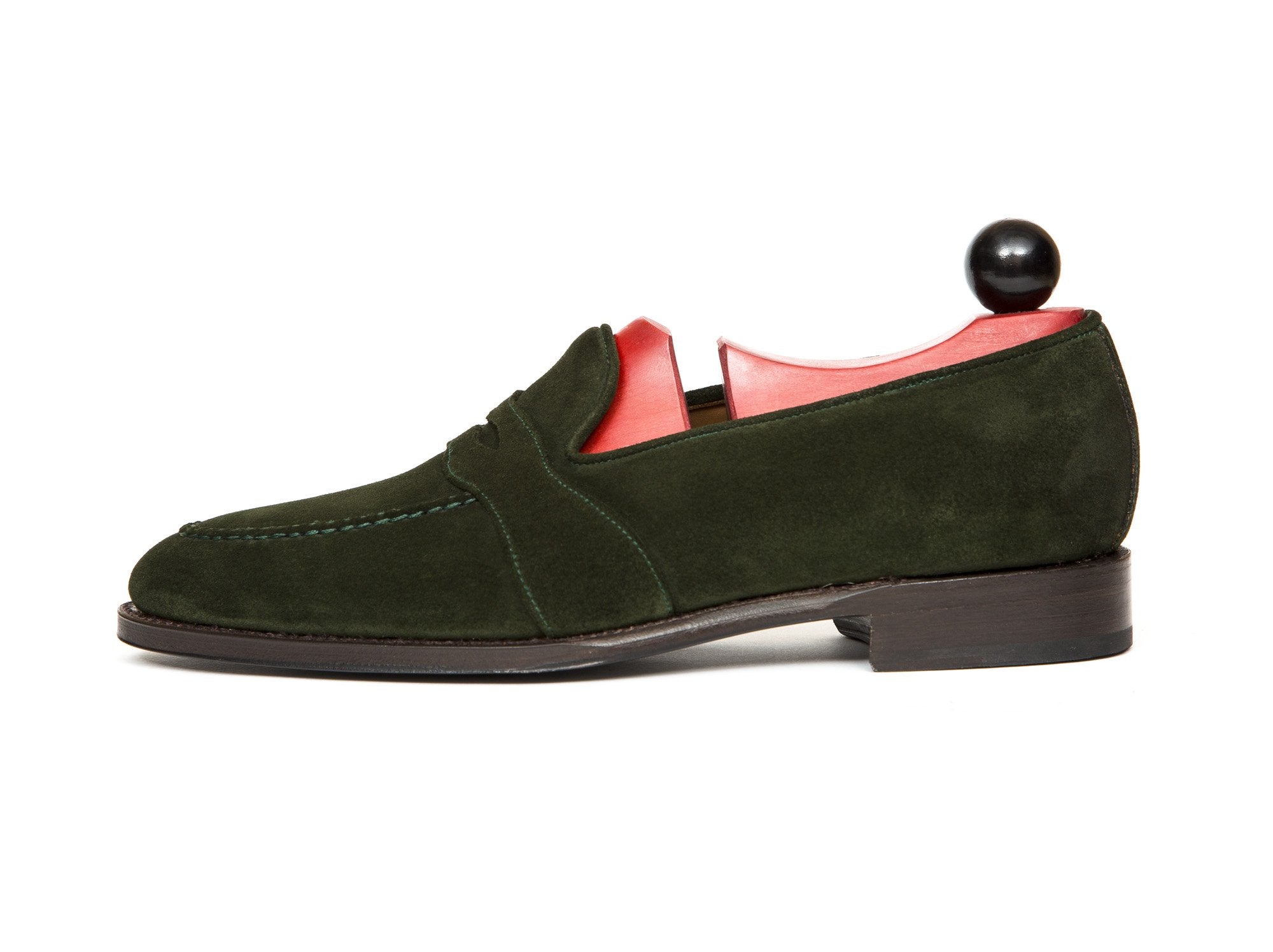 Madison - MTO - Forest Green Suede - TMG Last - Single Leather Sole-Made To Order Penny Loafer Full Strap-J.FitzPatrick Footwear