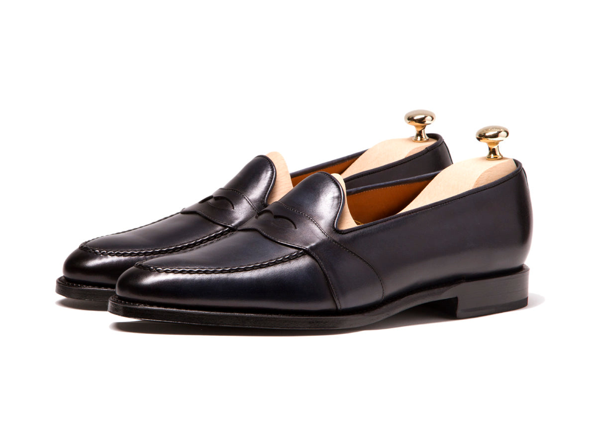 Madison - MTO - Midnight Calf - TMG Last - Single Leather Sole-Made To Order Penny Loafer Full Strap-J.FitzPatrick Footwear