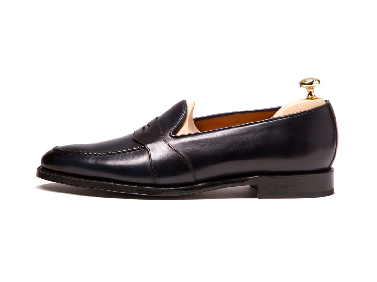Madison - MTO - Midnight Calf - TMG Last - Single Leather Sole-Made To Order Penny Loafer Full Strap-J.FitzPatrick Footwear
