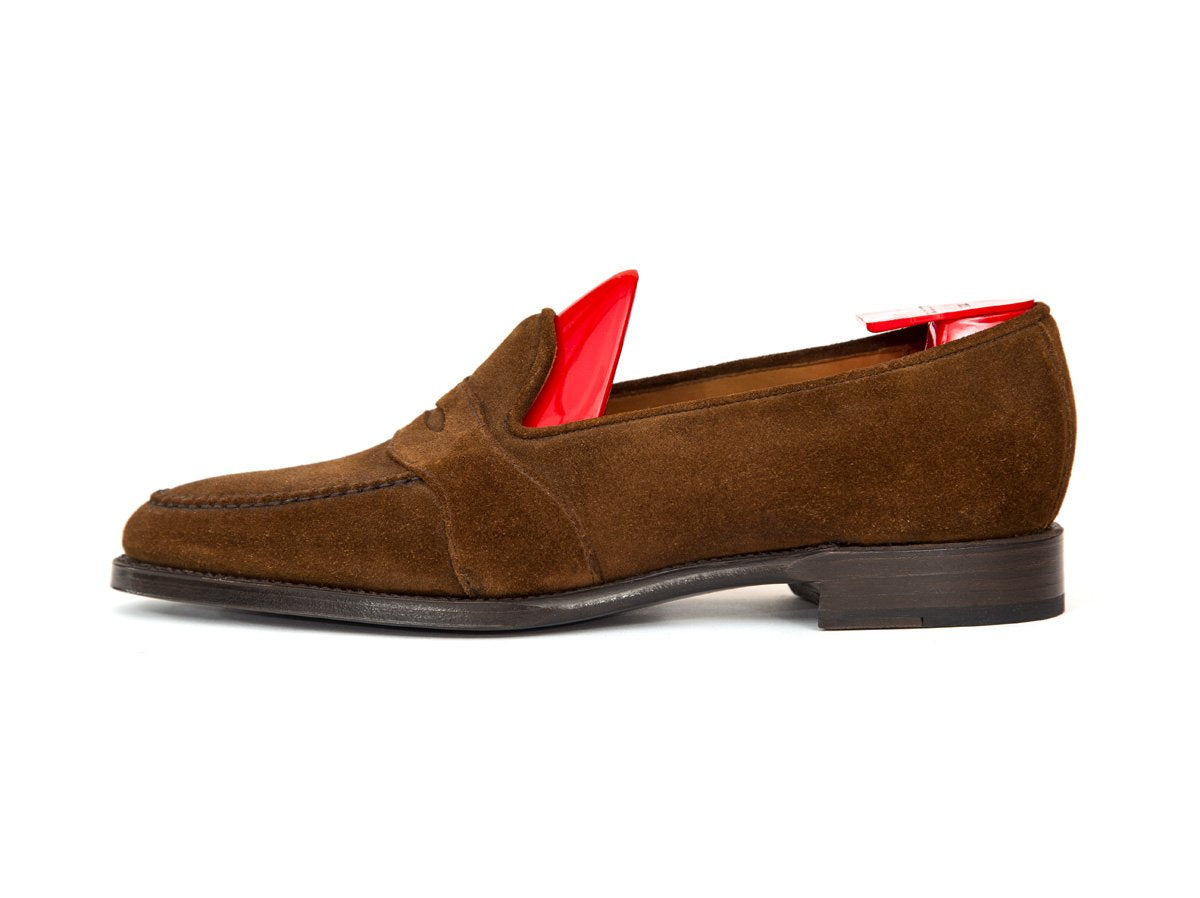Madison - MTO - Snuff Suede - TMG Last - Single Leather Sole-Made To Order Penny Loafer Full Strap-J.FitzPatrick Footwear
