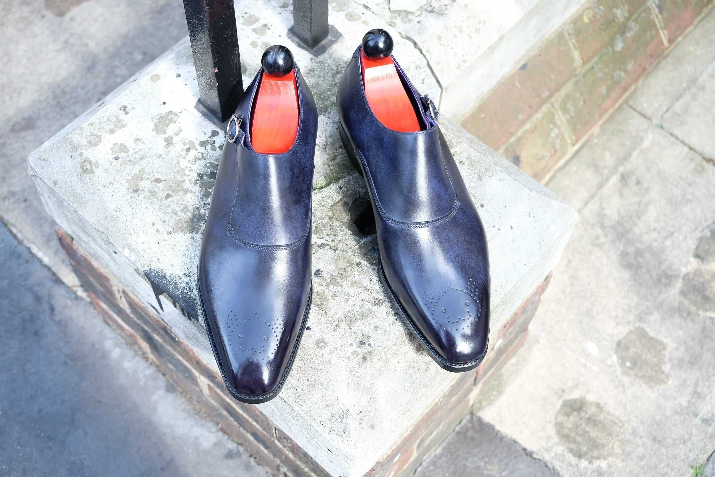 Madrona - MTO - Navy Museum Calf - Custom Medallion-Made To Order Single Monkstrap Plain Toe-J.FitzPatrick Footwear