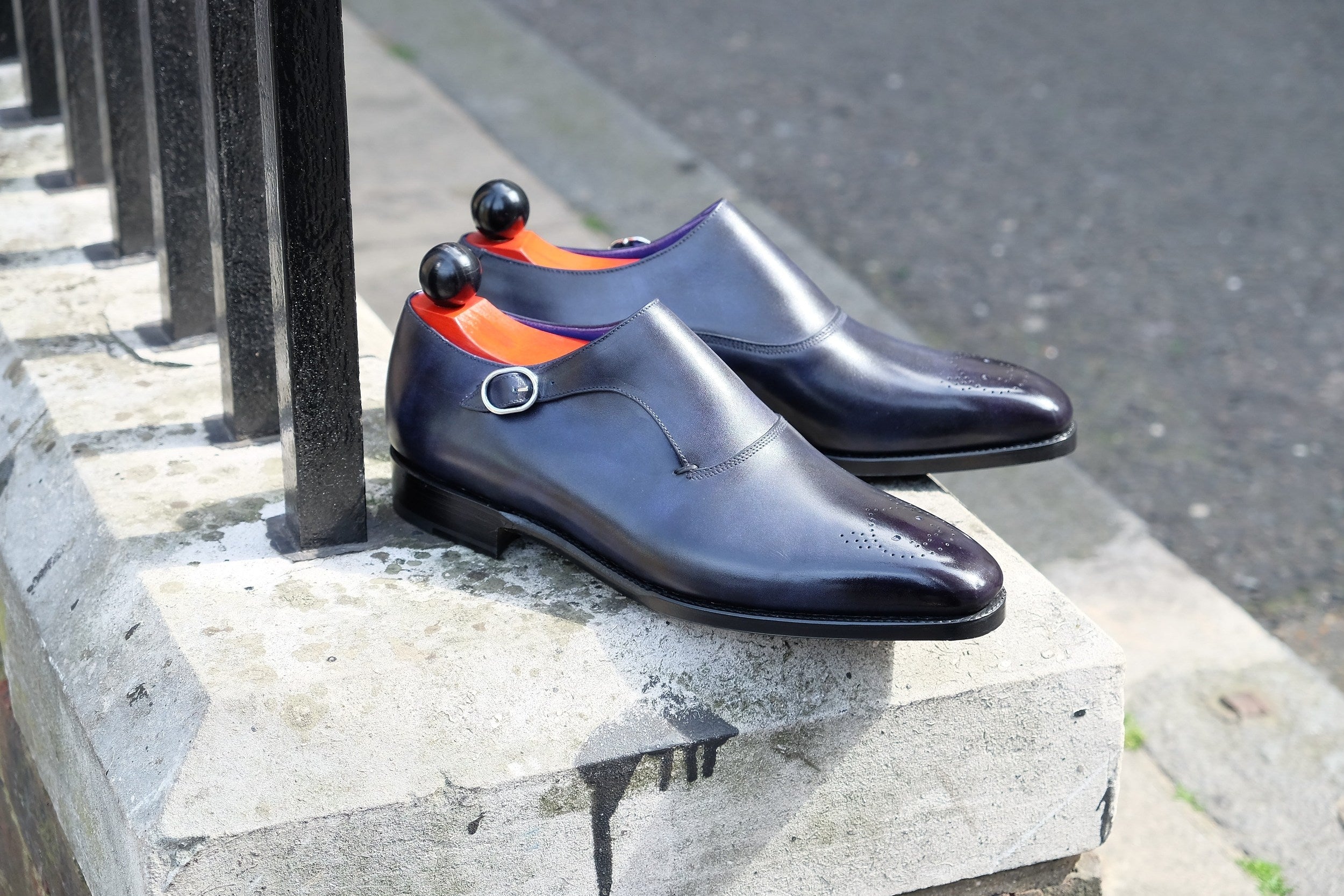 Madrona - MTO - Navy Museum Calf - Custom Medallion-Made To Order Single Monkstrap Plain Toe-J.FitzPatrick Footwear