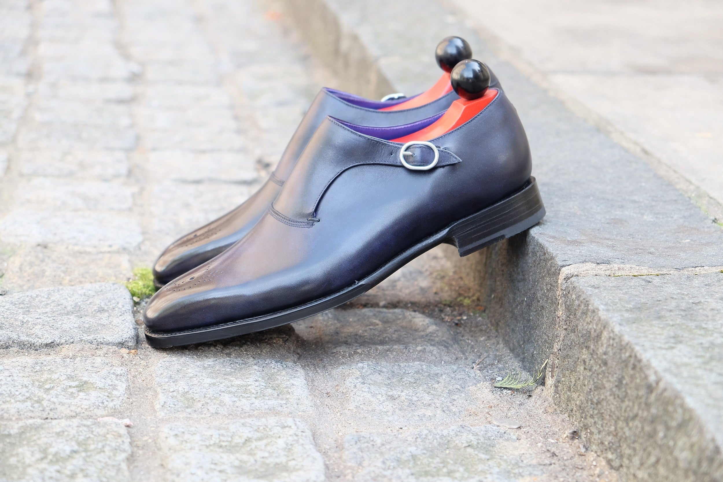 Madrona - MTO - Navy Museum Calf - Custom Medallion-Made To Order Single Monkstrap Plain Toe-J.FitzPatrick Footwear
