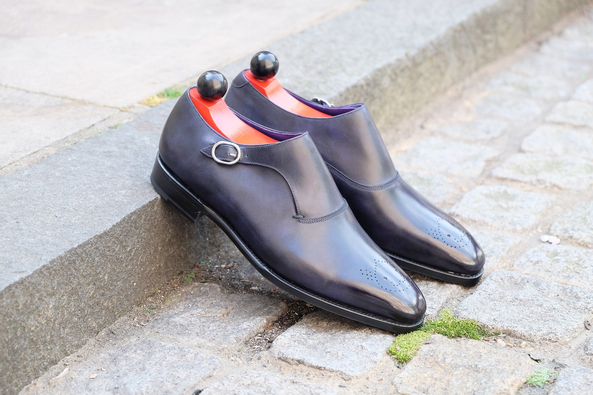 Madrona - MTO - Navy Museum Calf - Custom Medallion-Made To Order Single Monkstrap Plain Toe-J.FitzPatrick Footwear