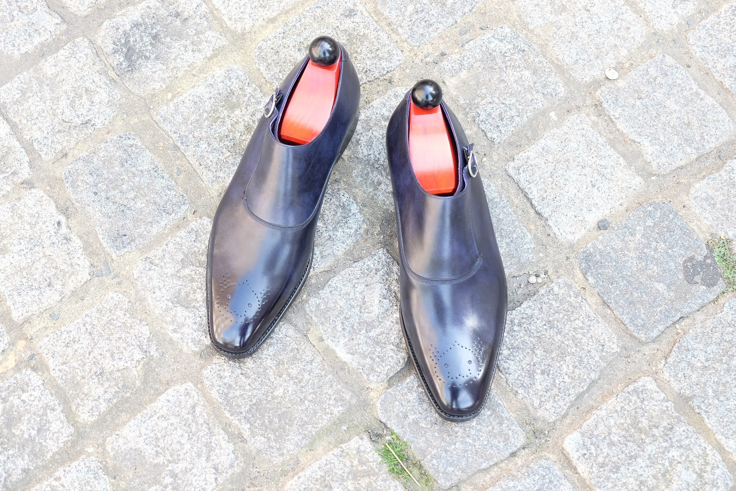 Madrona - MTO - Navy Museum Calf - Custom Medallion-Made To Order Single Monkstrap Plain Toe-J.FitzPatrick Footwear
