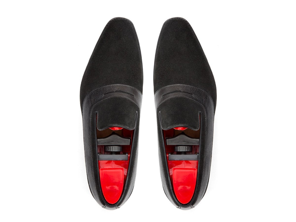 Marcos - MTO - Black Suede / Black Soft Grain Strap - LPB Last - Single Leather Sole-Made To Order Strap Loafer-J.FitzPatrick Footwear