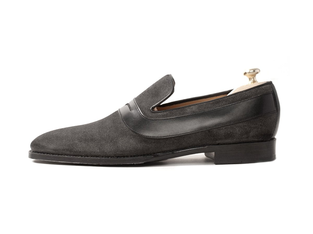 Marcos - MTO - Charcoal Suede / Black Calf Strap - LPB Last - Single Leather Sole-Made To Order Strap Loafer-J.FitzPatrick Footwear