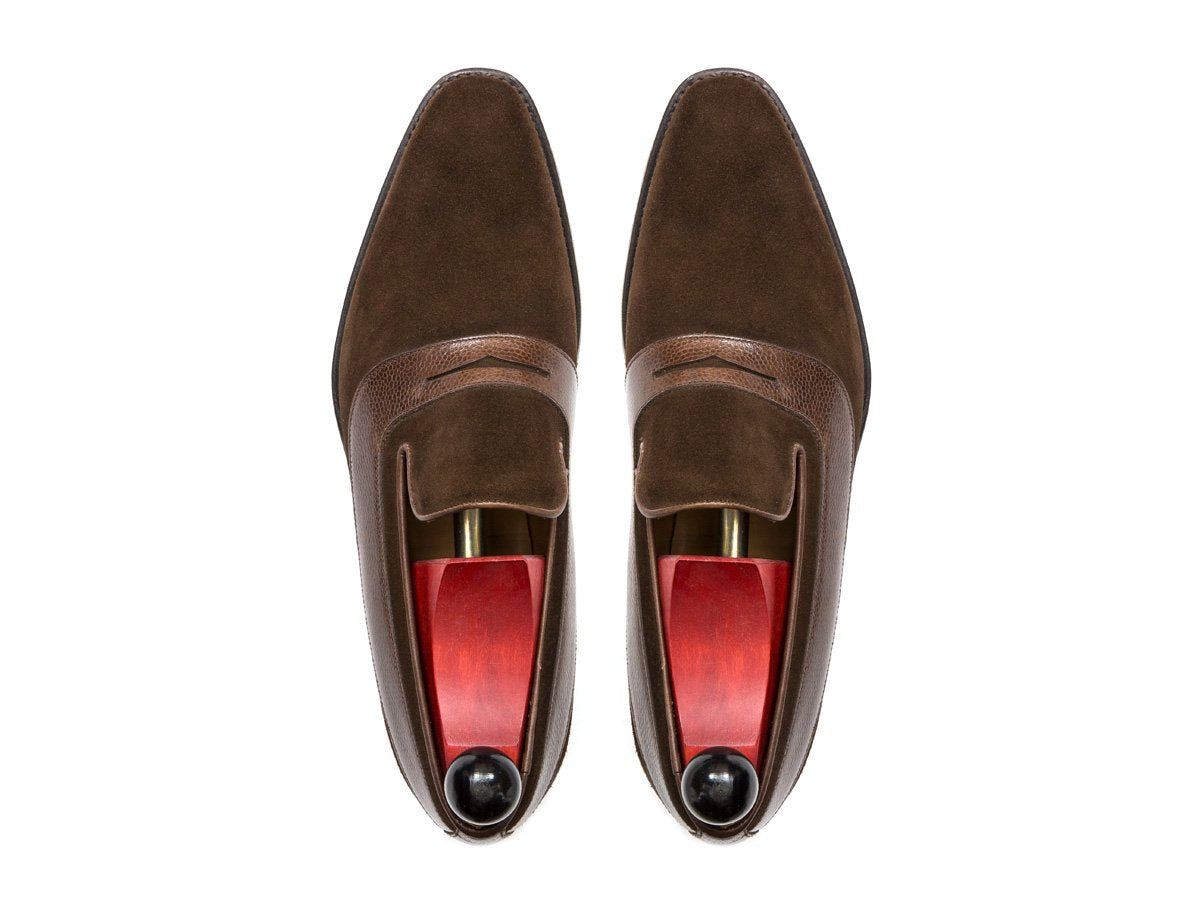 Marcos - MTO - Dark Brown Suede / Mid Brown Soft Grain Strap - LPB Last - Single Leather Sole-Made To Order Strap Loafer-J.FitzPatrick Footwear