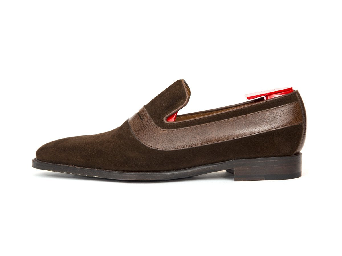 Marcos - MTO - Dark Brown Suede / Mid Brown Soft Grain Strap - LPB Last - Single Leather Sole-Made To Order Strap Loafer-J.FitzPatrick Footwear
