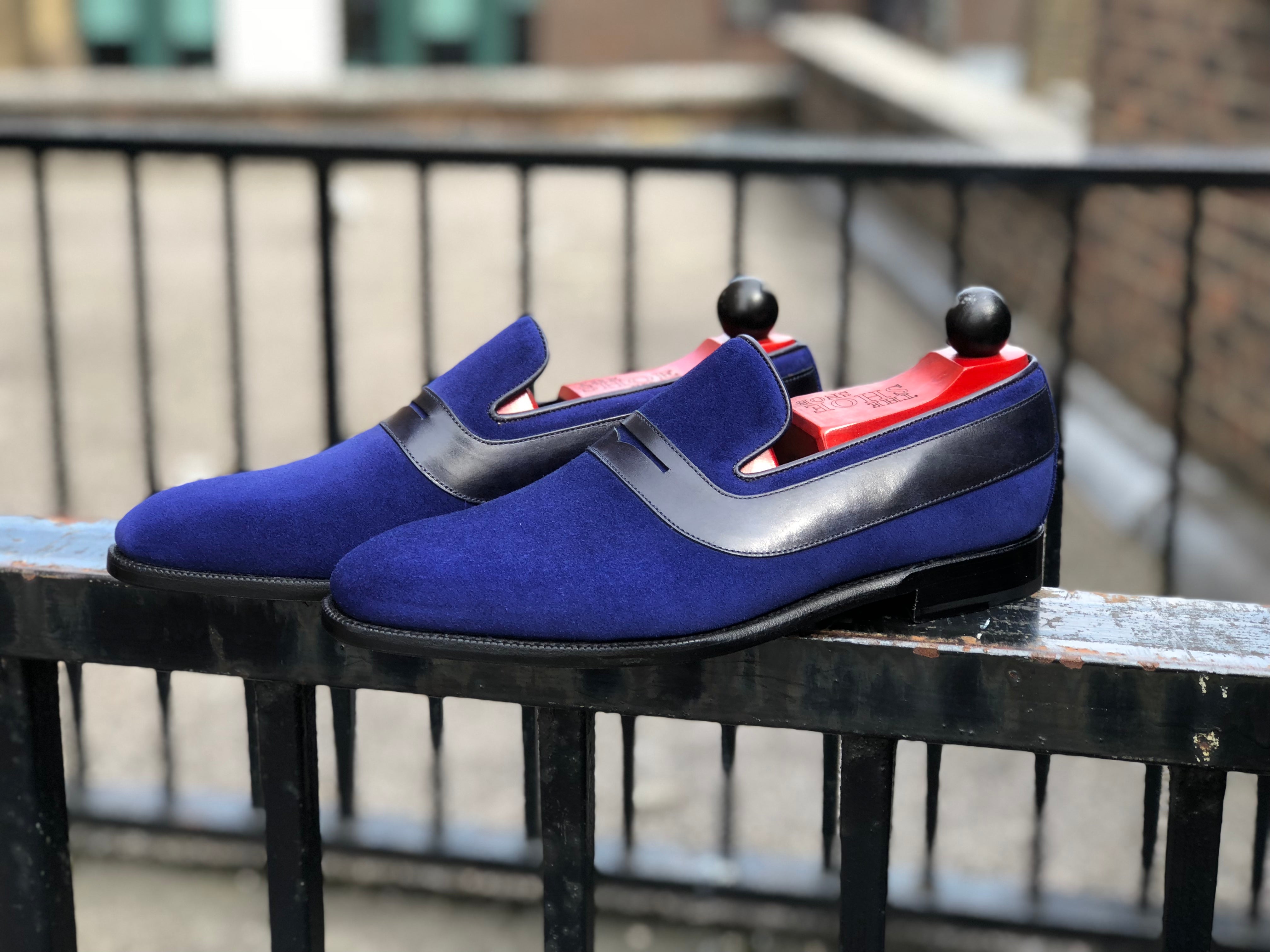 Marcos - MTO - Vivid Blue Suede / Black Calf - LPB Last - Single Leather Sole-Made To Order Strap Loafer-J.FitzPatrick Footwear