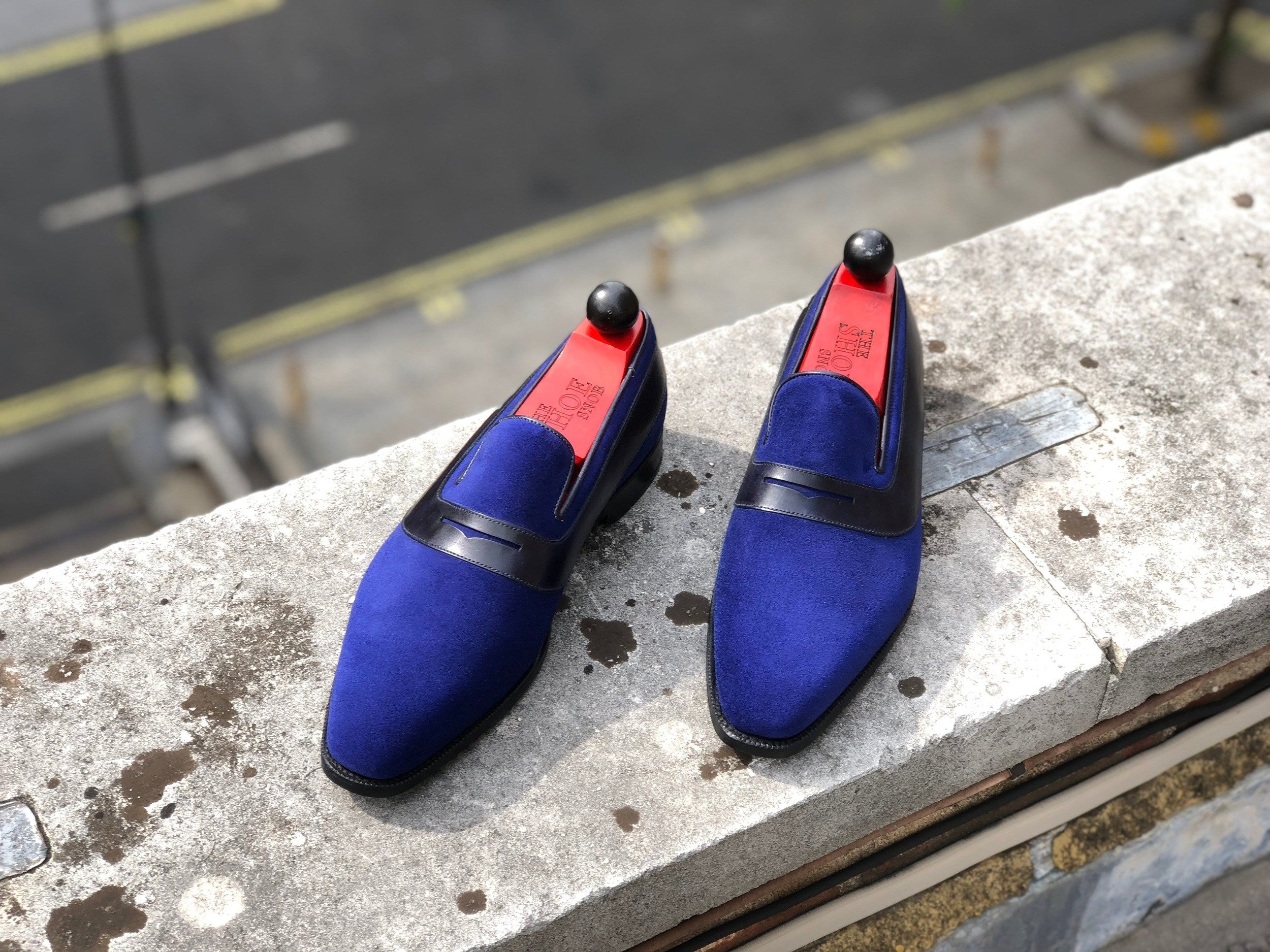 Marcos - MTO - Vivid Blue Suede / Black Calf - LPB Last - Single Leather Sole-Made To Order Strap Loafer-J.FitzPatrick Footwear