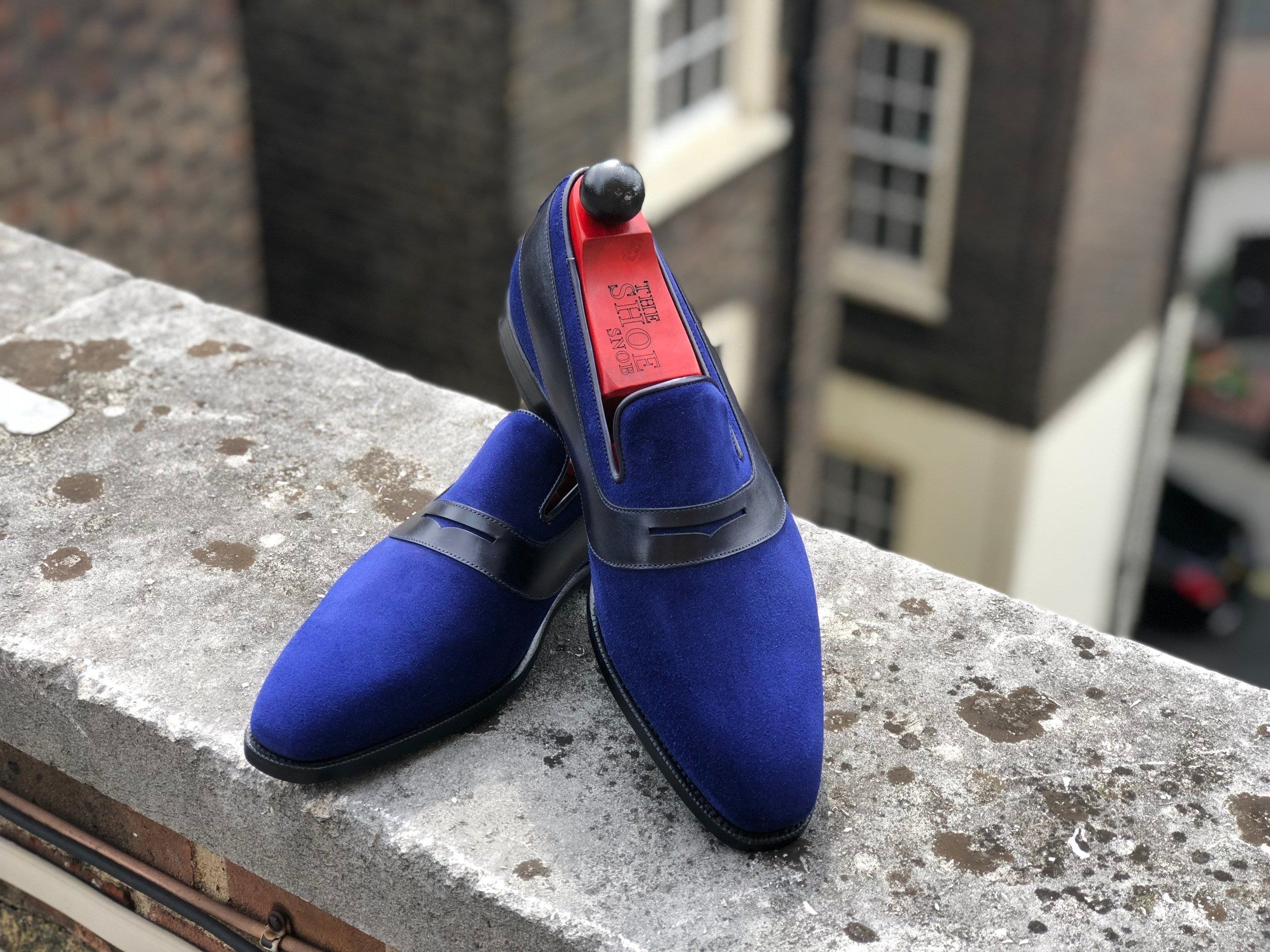 Marcos - MTO - Vivid Blue Suede / Black Calf - LPB Last - Single Leather Sole-Made To Order Strap Loafer-J.FitzPatrick Footwear