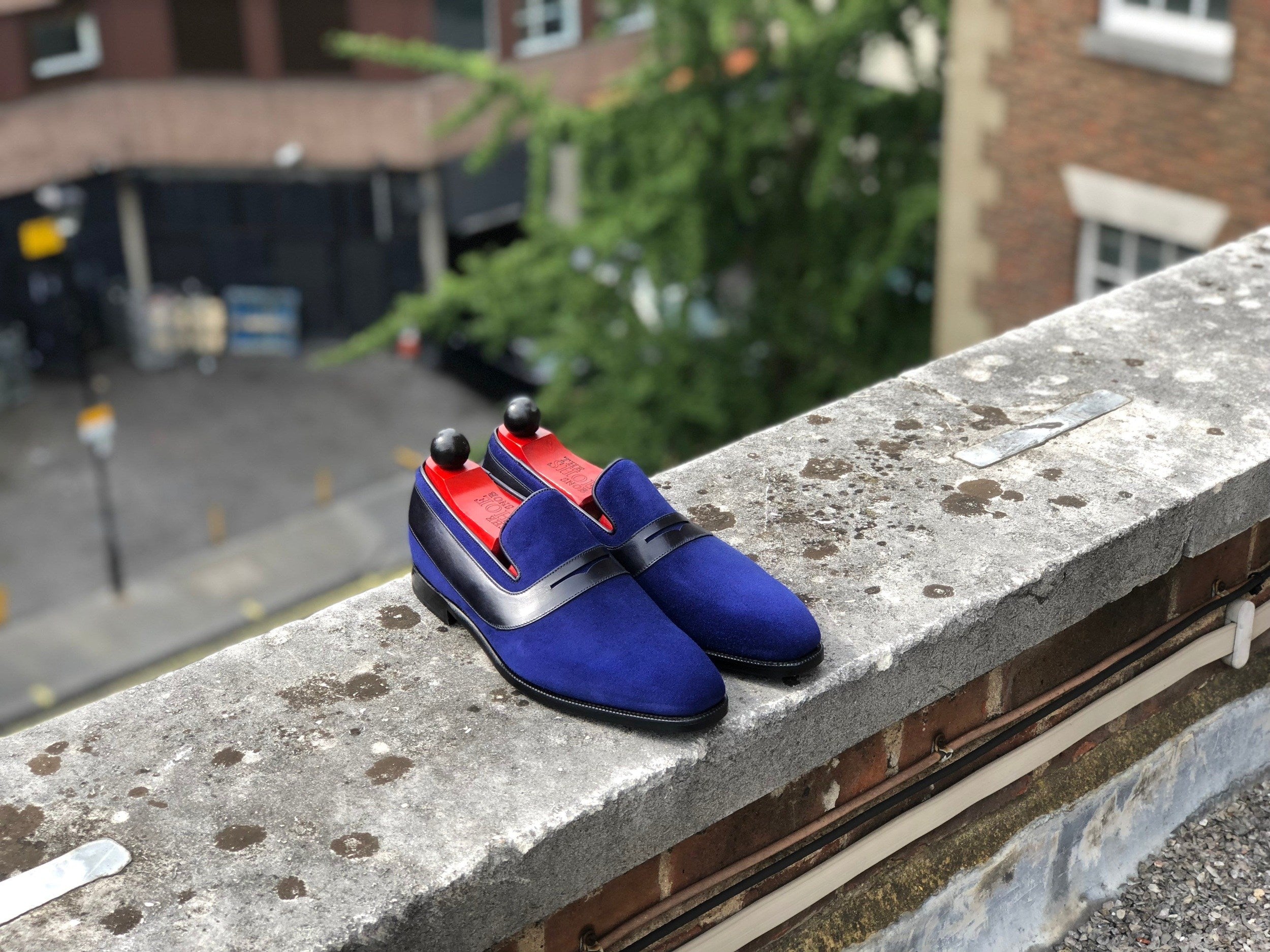 Marcos - MTO - Vivid Blue Suede / Black Calf - LPB Last - Single Leather Sole-Made To Order Strap Loafer-J.FitzPatrick Footwear