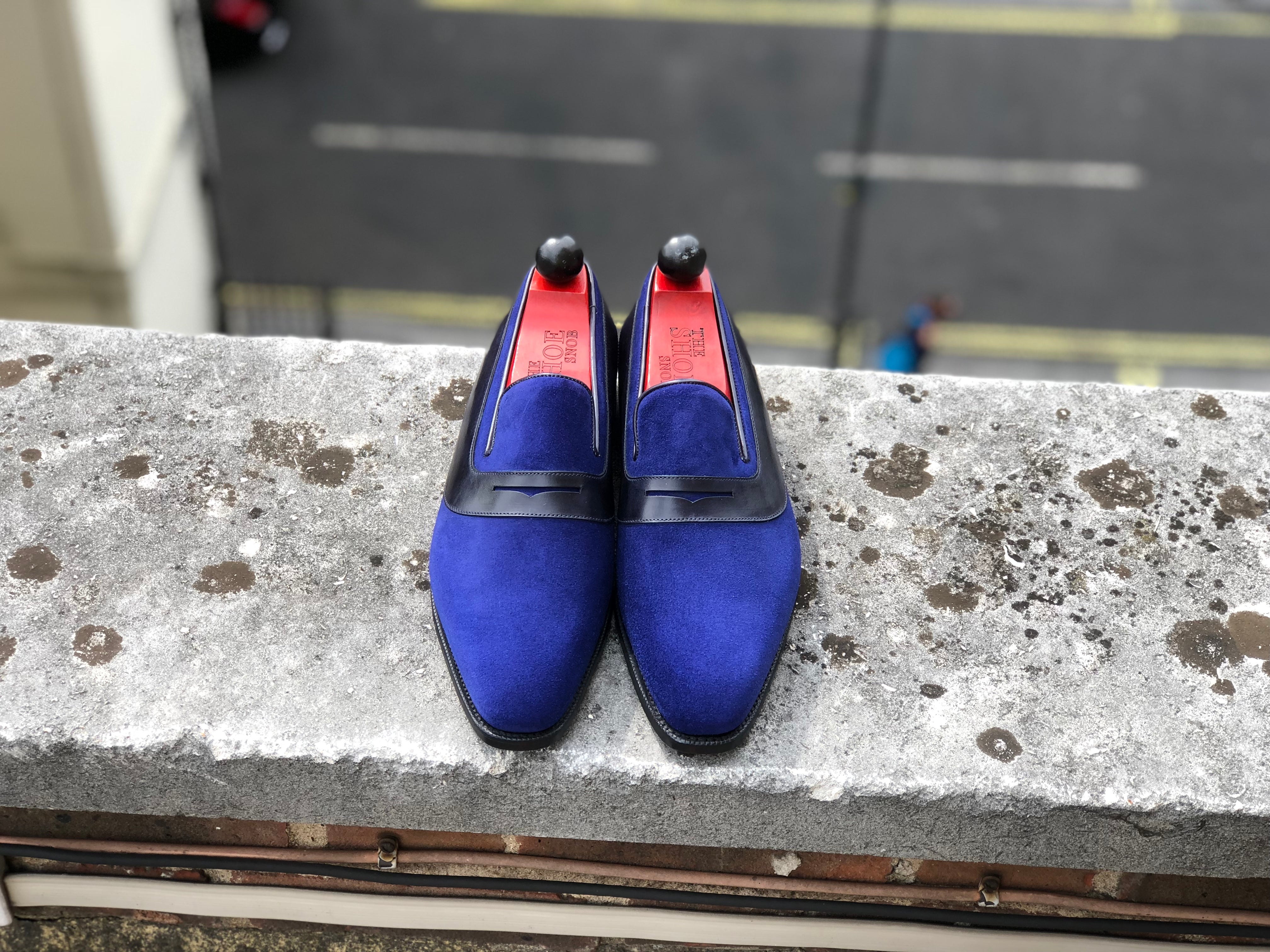 Marcos - MTO - Vivid Blue Suede / Black Calf - LPB Last - Single Leather Sole-Made To Order Strap Loafer-J.FitzPatrick Footwear