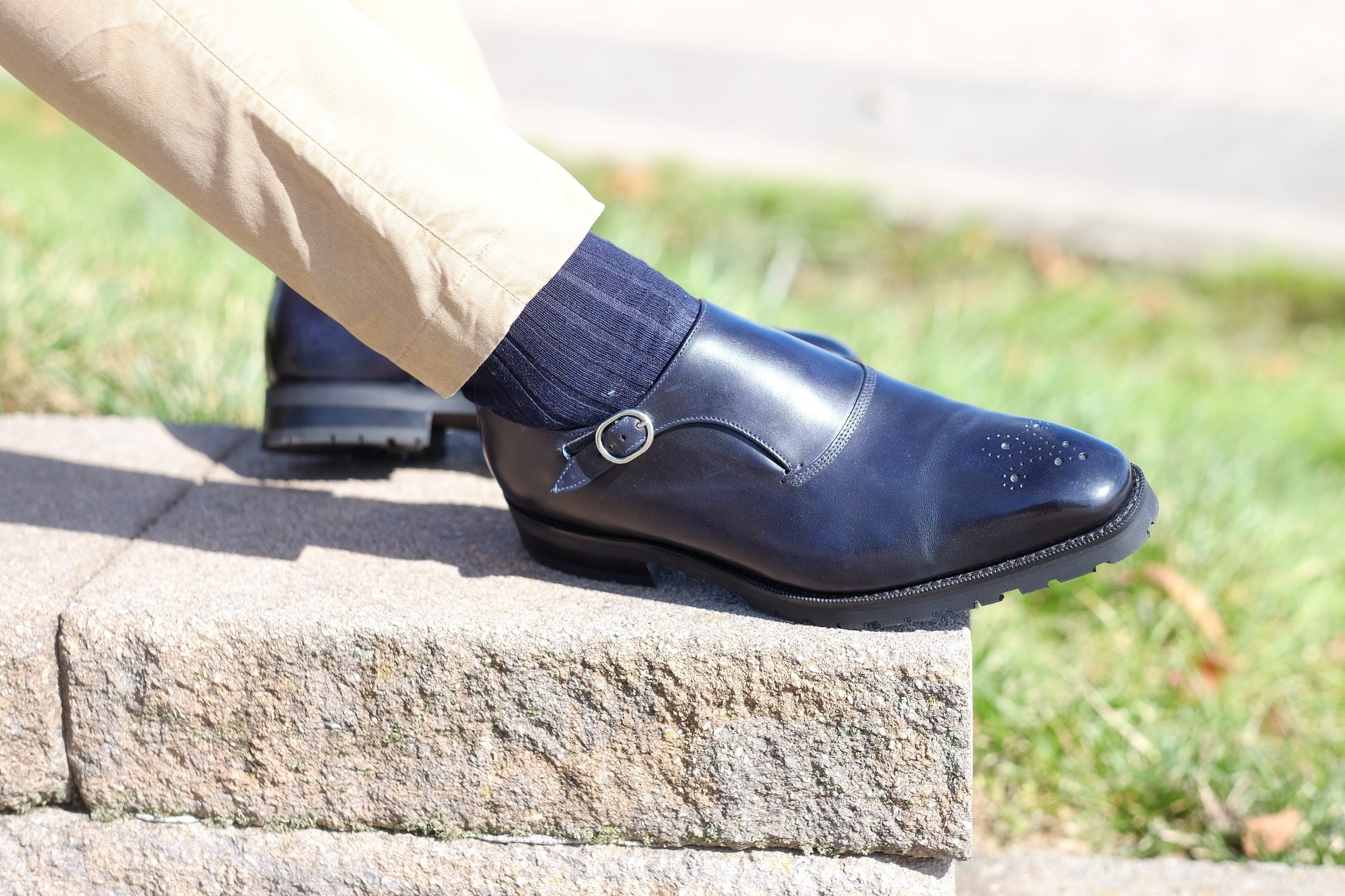 Martel - MTO - Navy Museum Calf-Made To Order Single Monkstrap Medallion-J.FitzPatrick Footwear