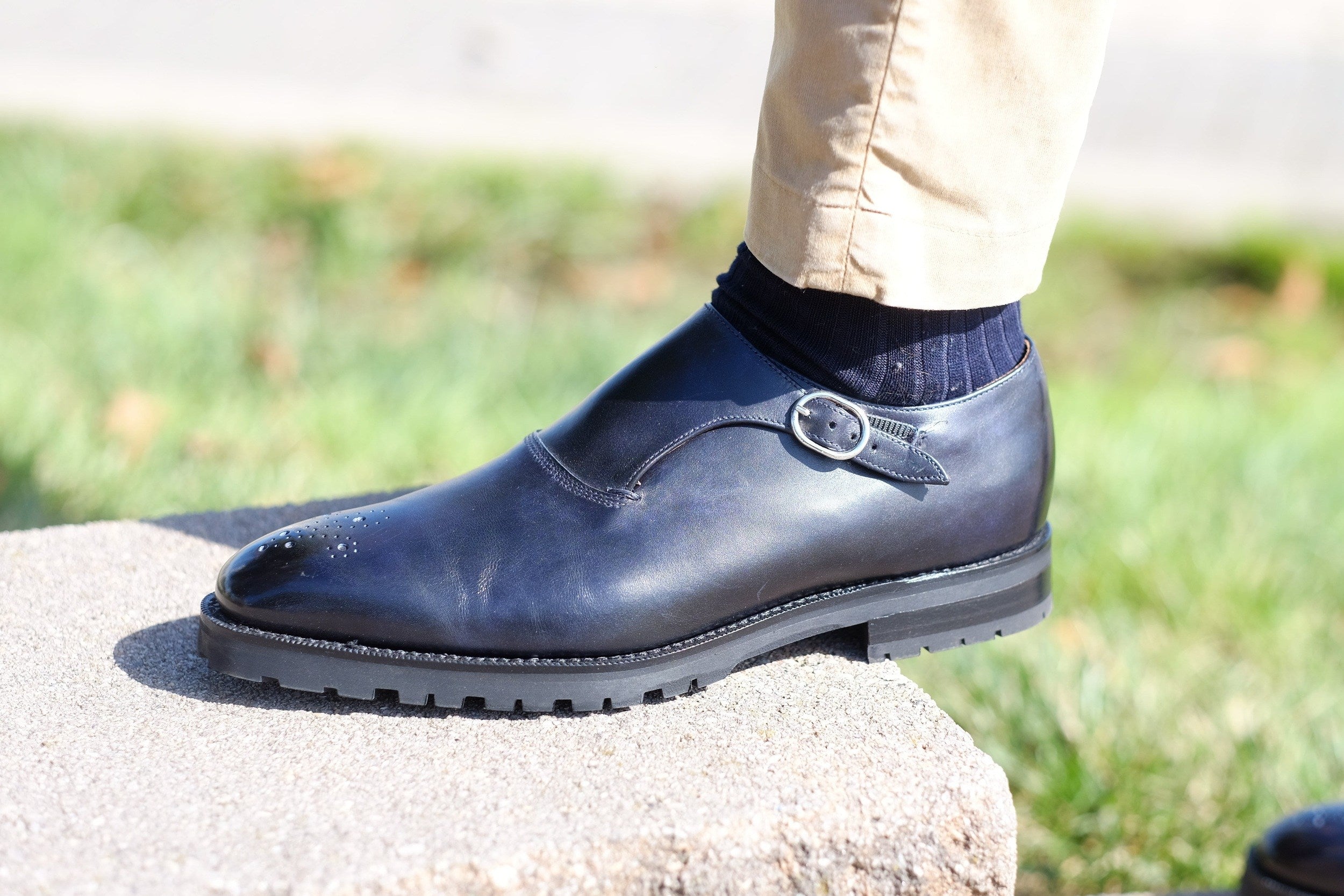 Martel - MTO - Navy Museum Calf-Made To Order Single Monkstrap Medallion-J.FitzPatrick Footwear