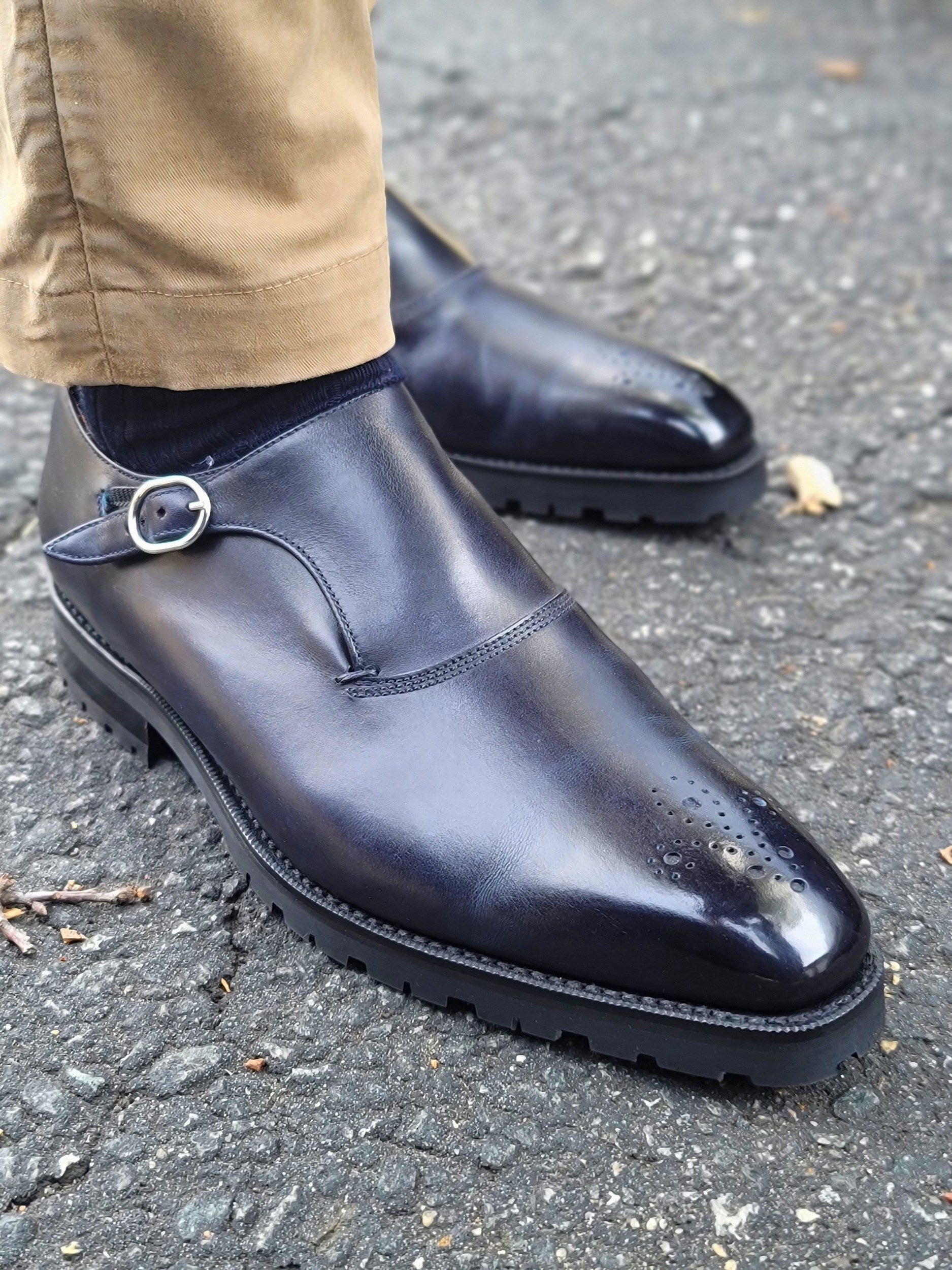 Martel - MTO - Navy Museum Calf-Made To Order Single Monkstrap Medallion-J.FitzPatrick Footwear