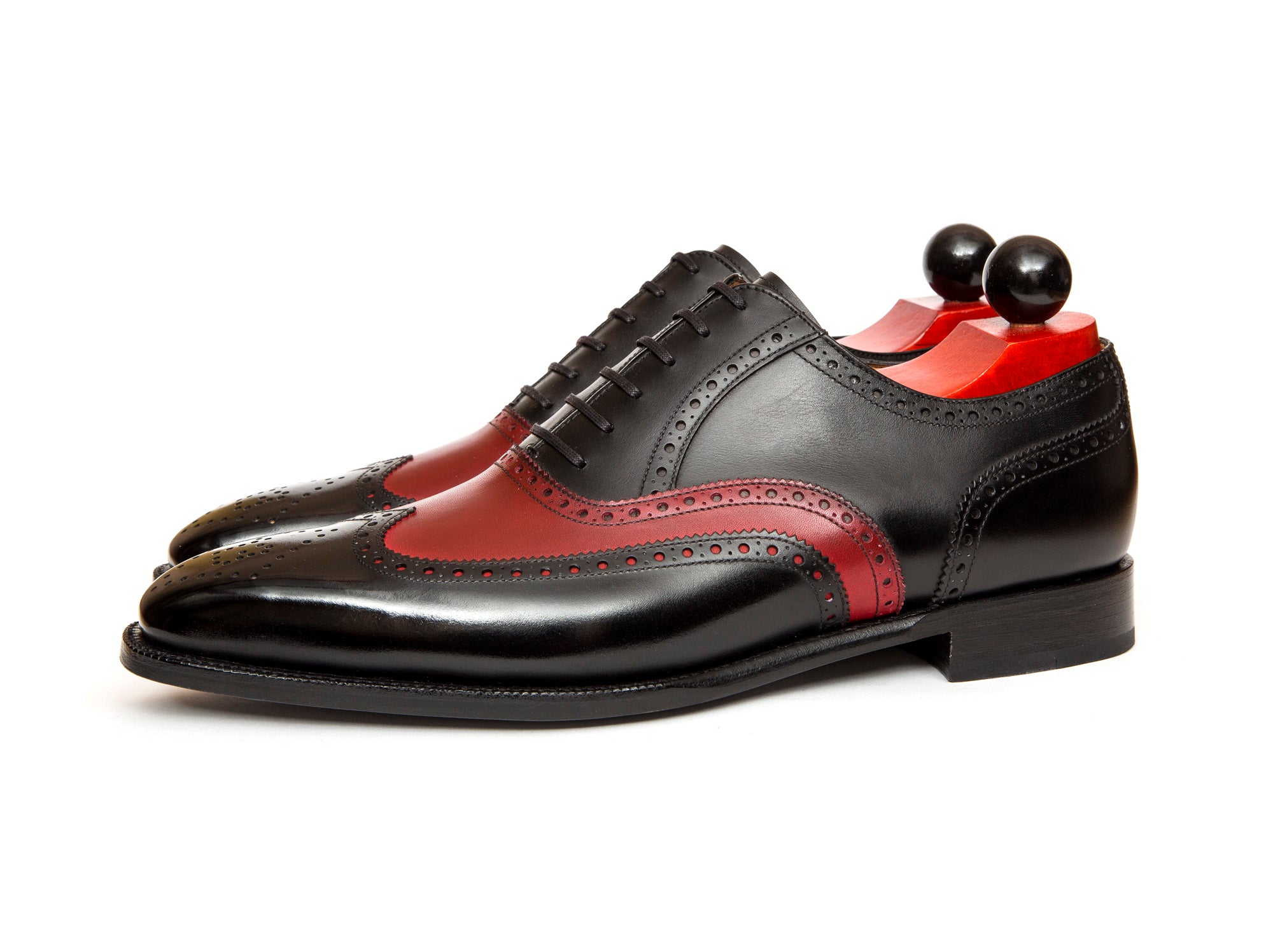 McClure - MTO - Black Calf / Red Calf - "13" Medallion - MGF Last - Single Leather Sole-Made To Order Wingtip Brogue Oxfords-J.FitzPatrick Footwear