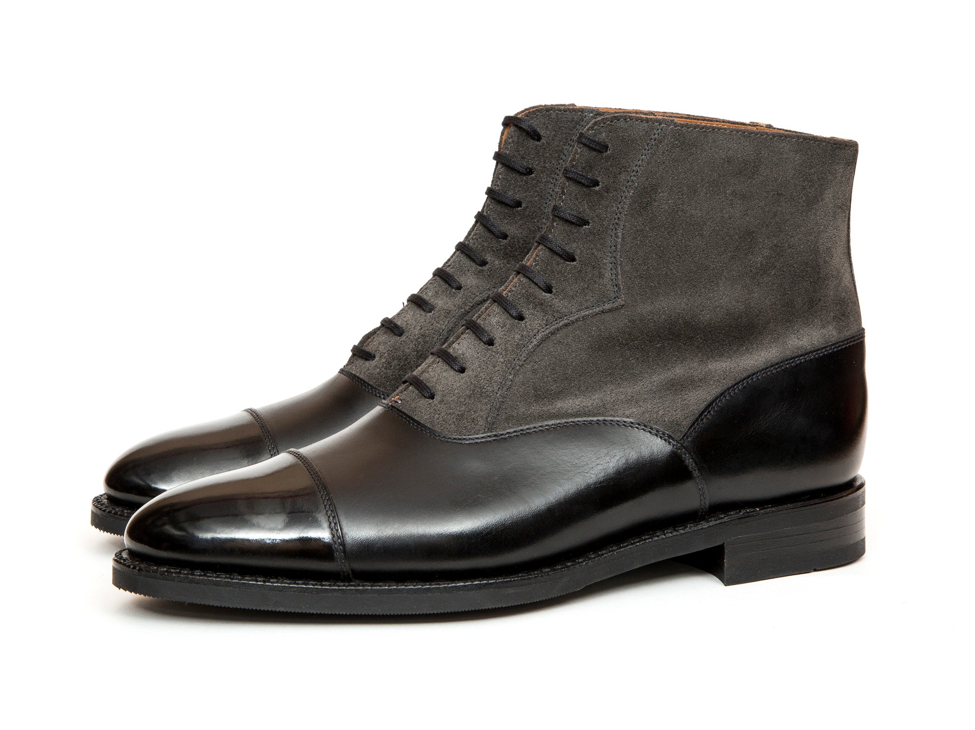 Meadowbrook - MTO - Black Calf / Mid Grey Suede - TMG Last - City Rubber Sole-Made To Order Cap Toe Lace Laceup Boot-J.FitzPatrick Footwear