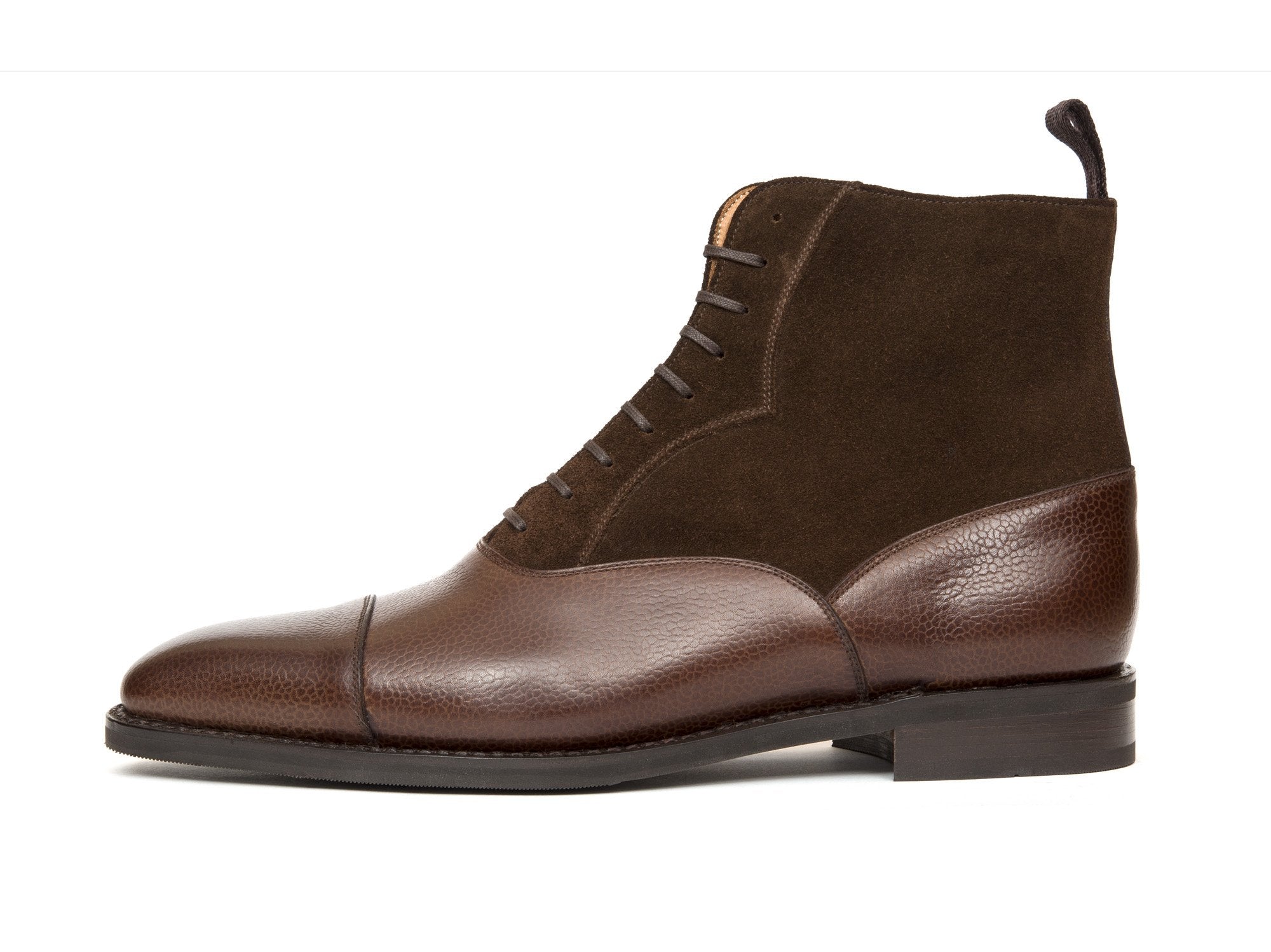 Meadowbrook - MTO - Brown Soft Grain / Dark Brown Suede - LPB Last - City Rubber Sole-Made To Order Cap Toe Lace Laceup Boot-J.FitzPatrick Footwear