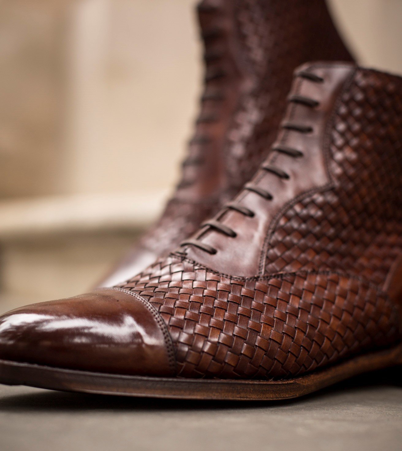 Meadowbrook - MTO - Copper Braided Museum Calf - TMG Last - Antique Single Leather Sole-Made To Order Cap Toe Lace Laceup Boot-J.FitzPatrick Footwear