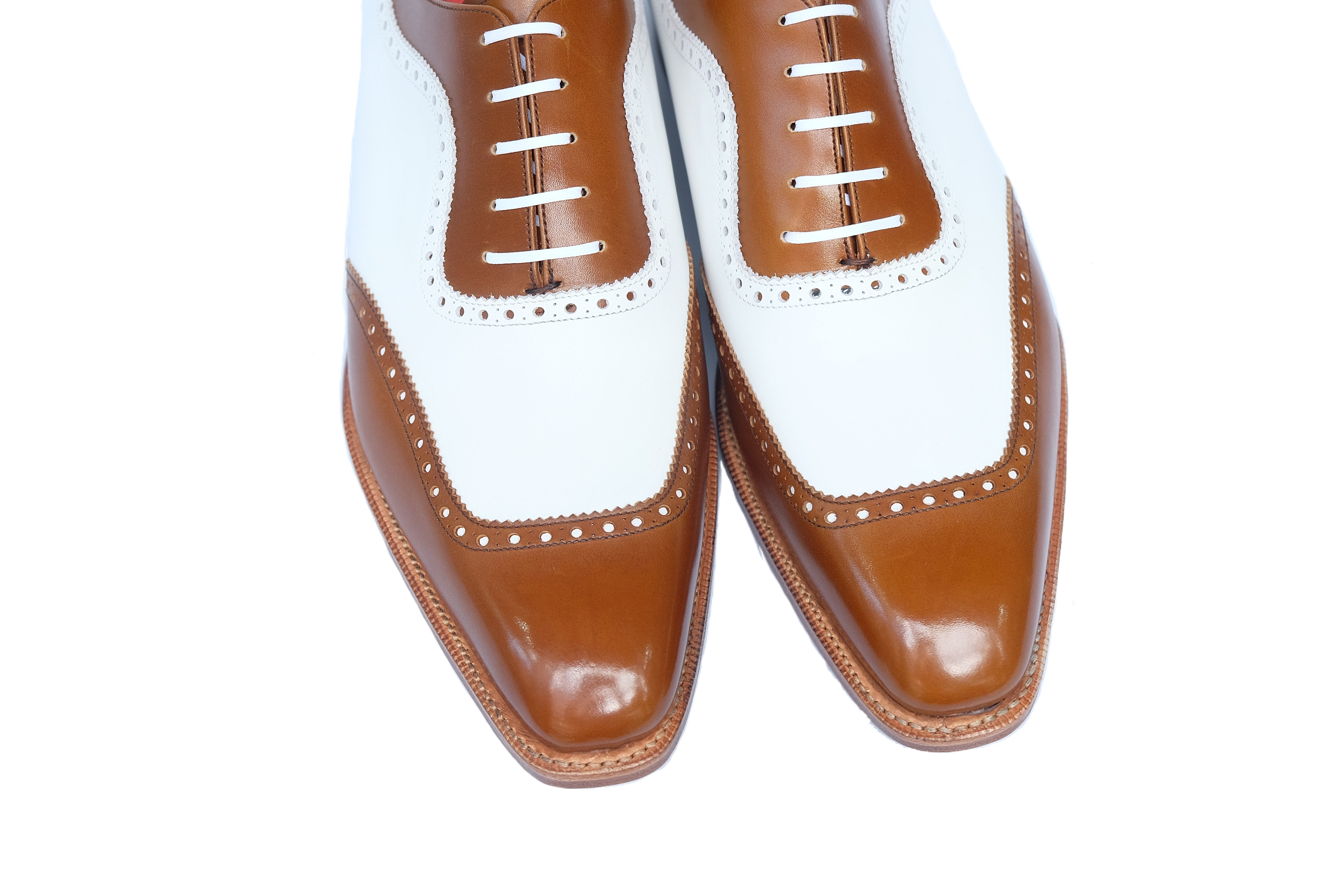 Medina - MTO - Caramel Calf / White Calf - LPB Last - Single Leather Sole-Made To Order U Wing Brogue Oxfords-J.FitzPatrick Footwear