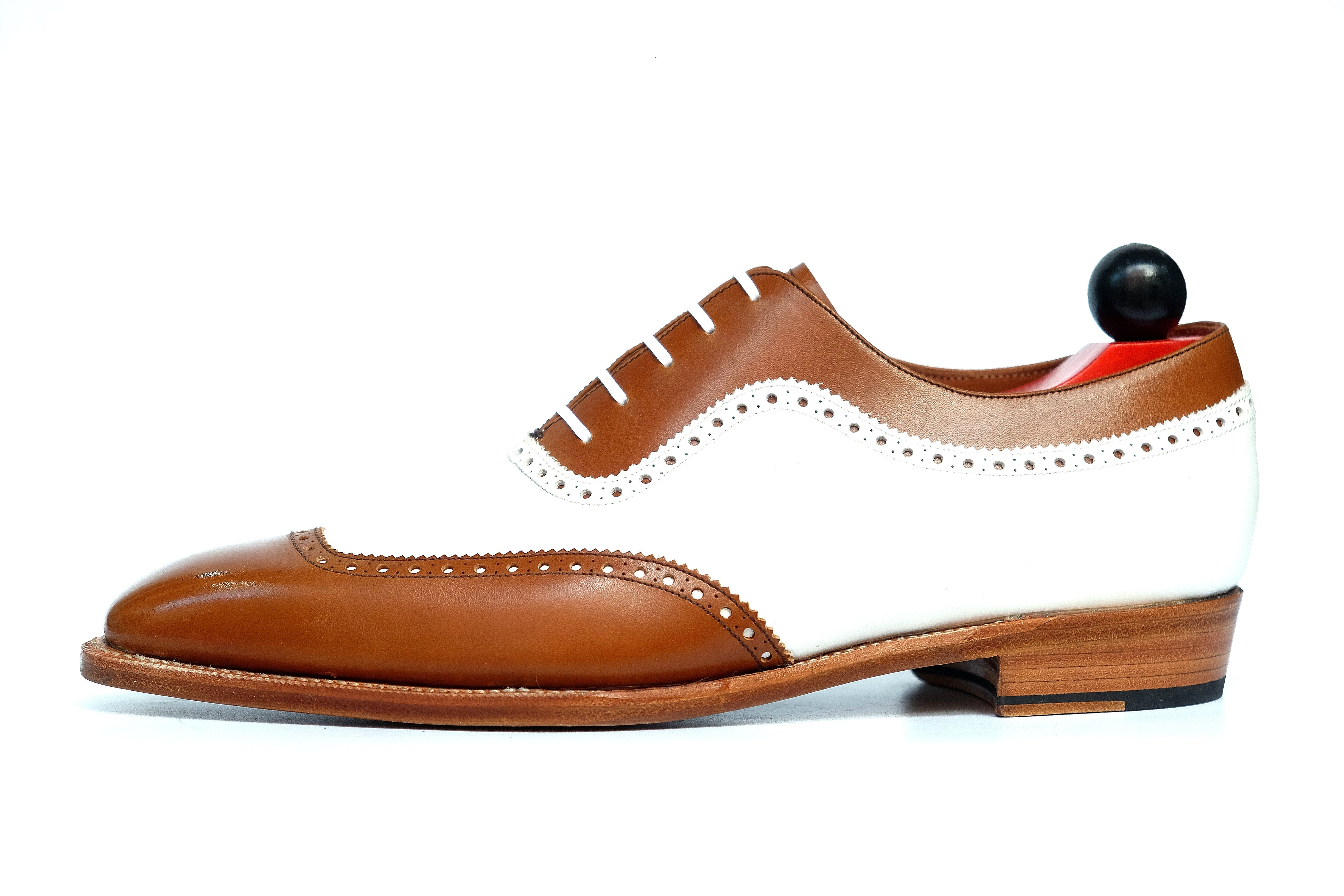 Medina - MTO - Caramel Calf / White Calf - LPB Last - Single Leather Sole-Made To Order U Wing Brogue Oxfords-J.FitzPatrick Footwear