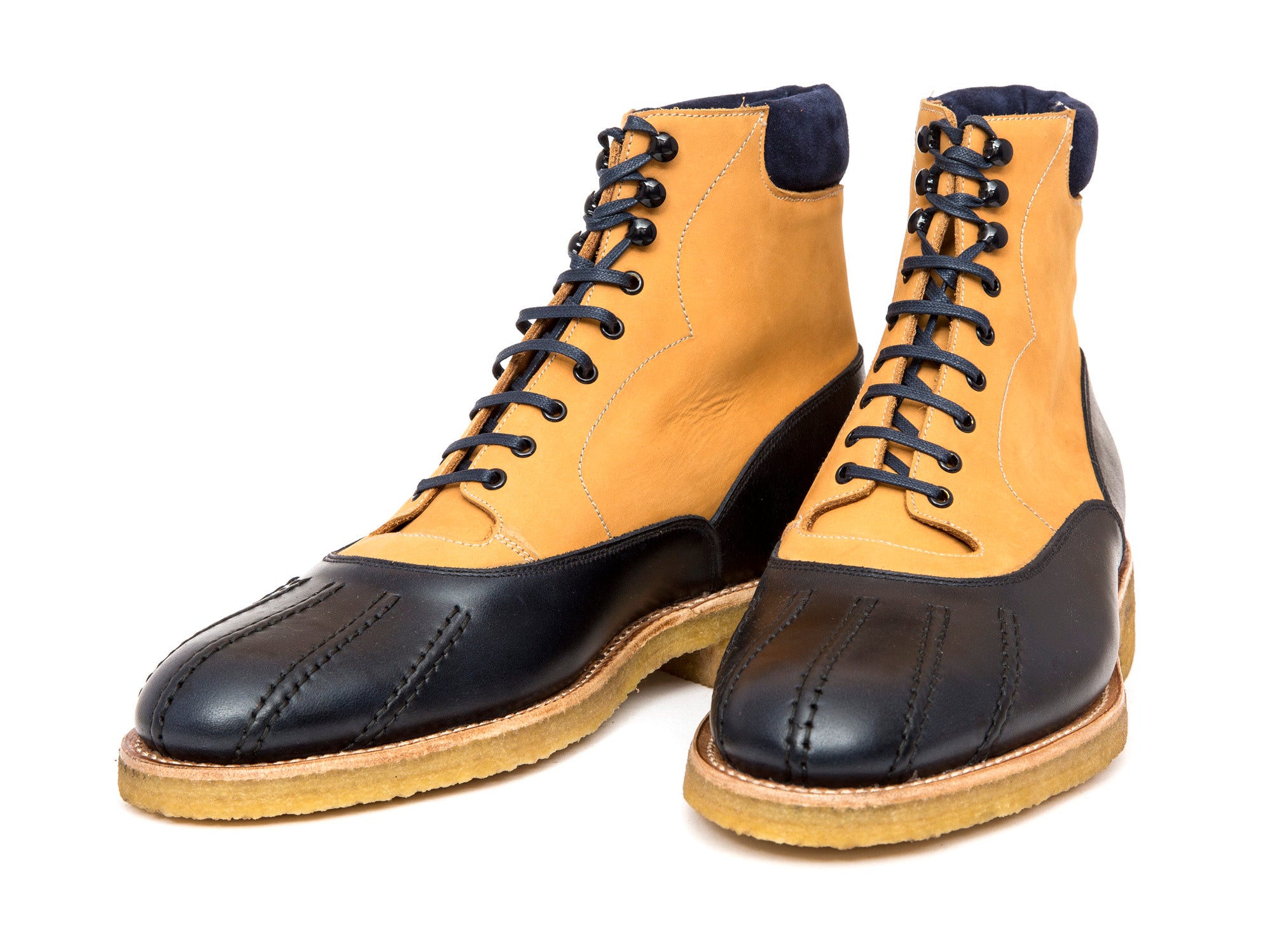 Mercer - MTO - Navy Calf / Tan Nubuck - TMG Last - Crepe Rubber Sole-Made To Order Lace Laceup Duck Boot-J.FitzPatrick Footwear