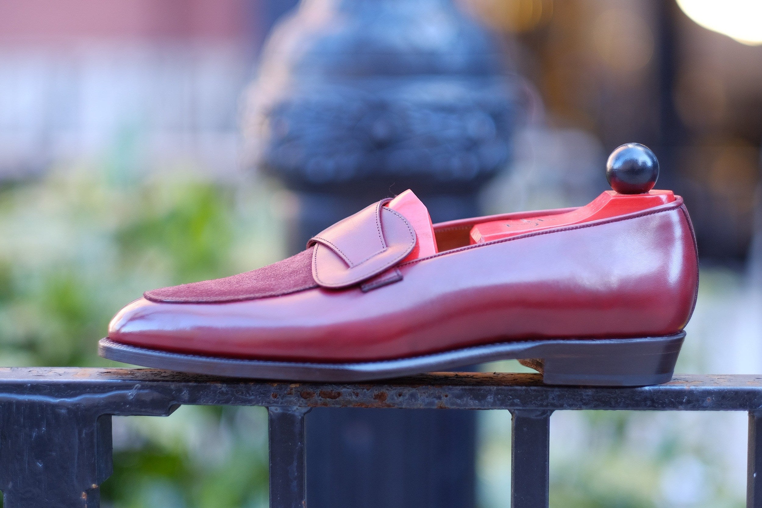 Meridian - MTO - Burgundy Calf / Burgundy Suede - TMG Last - Single Leather Sole-Made To Order Butterfly Loafer-J.FitzPatrick Footwear