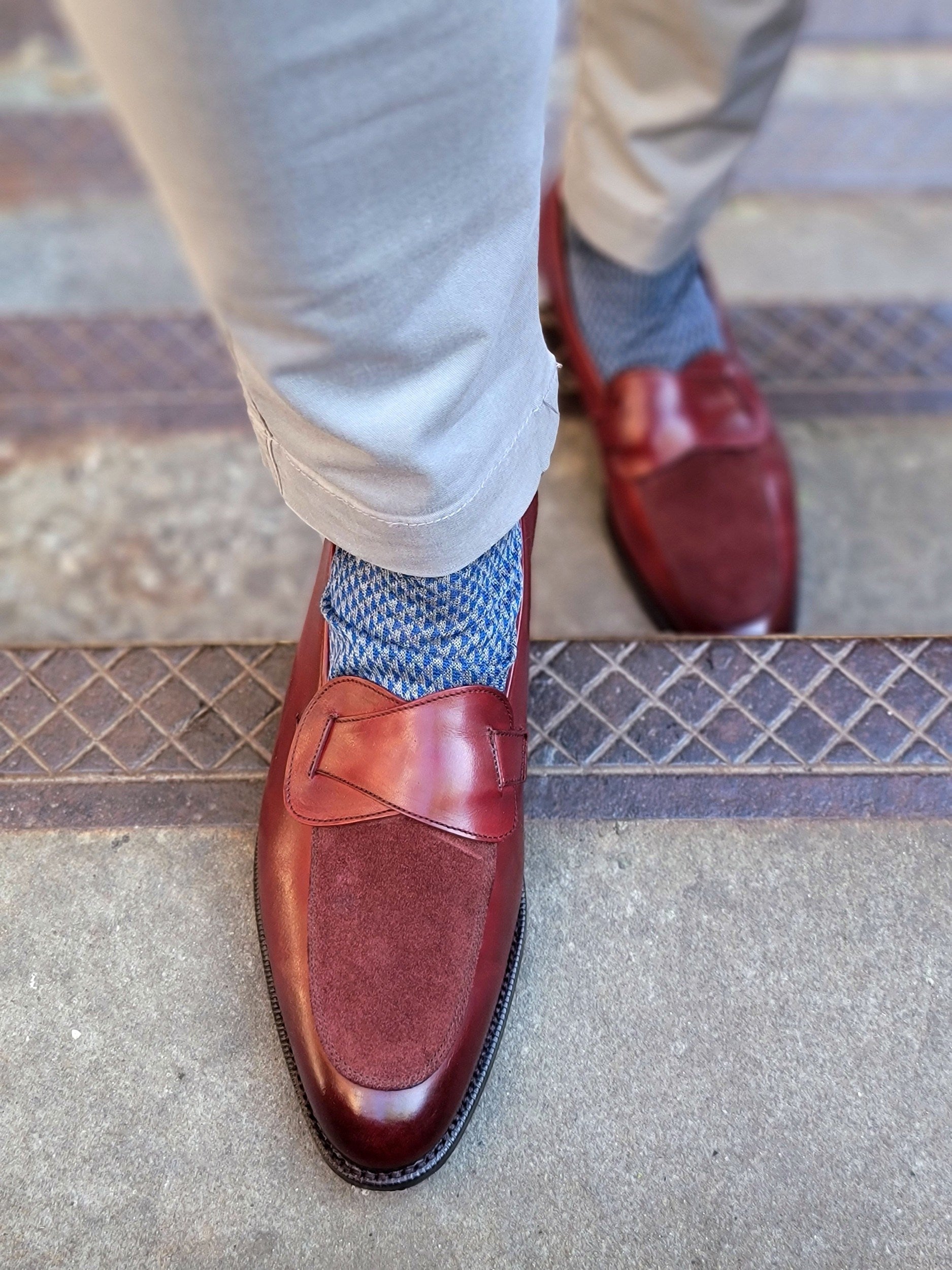Meridian - MTO - Burgundy Calf / Burgundy Suede - TMG Last - Single Leather Sole-Made To Order Butterfly Loafer-J.FitzPatrick Footwear