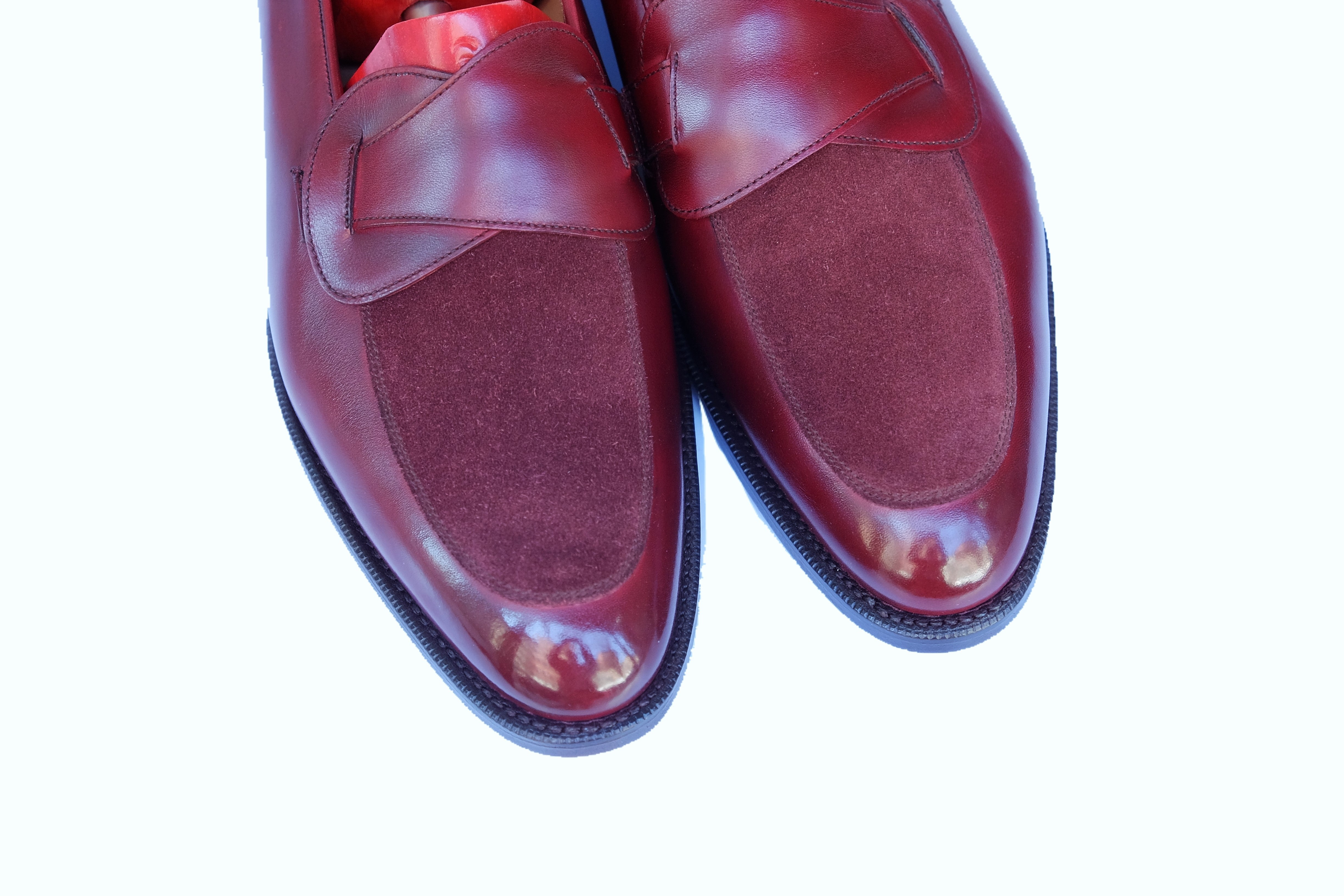 Meridian - MTO - Burgundy Calf / Burgundy Suede - TMG Last - Single Leather Sole-Made To Order Butterfly Loafer-J.FitzPatrick Footwear