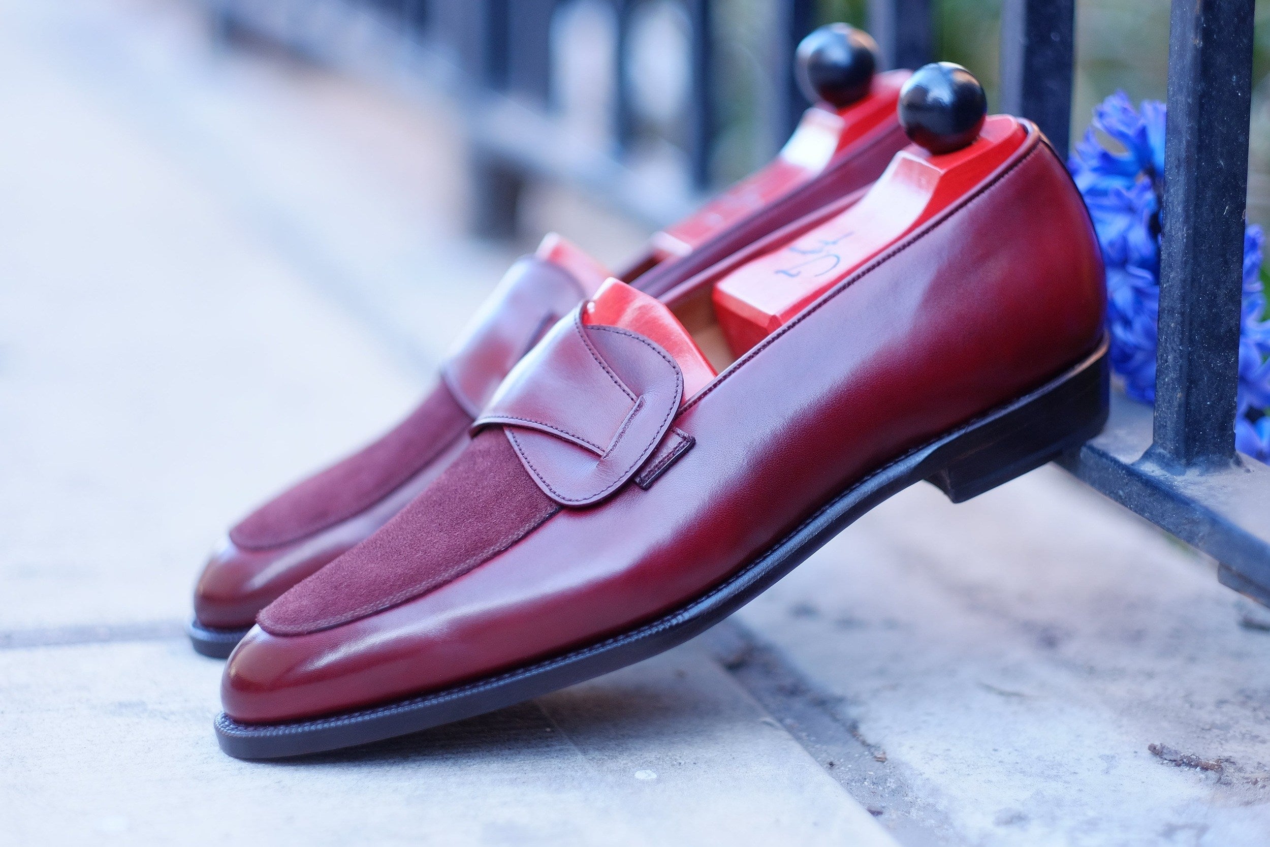 Meridian - MTO - Burgundy Calf / Burgundy Suede - TMG Last - Single Leather Sole-Made To Order Butterfly Loafer-J.FitzPatrick Footwear