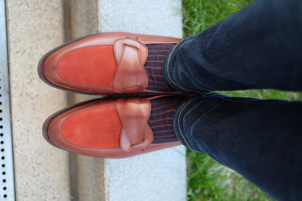 Meridian - MTO - Cedar Calf / Rust Suede - TMG Last - Single Leather Sole-Made To Order Butterfly Loafer-J.FitzPatrick Footwear