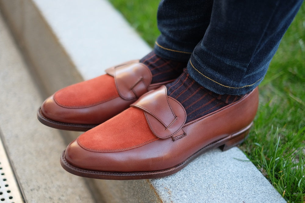 Meridian - MTO - Cedar Calf / Rust Suede - TMG Last - Single Leather Sole-Made To Order Butterfly Loafer-J.FitzPatrick Footwear