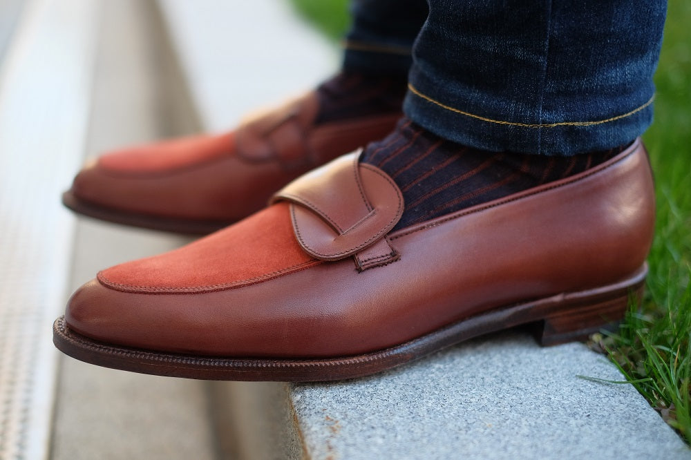 Meridian - MTO - Cedar Calf / Rust Suede - TMG Last - Single Leather Sole-Made To Order Butterfly Loafer-J.FitzPatrick Footwear