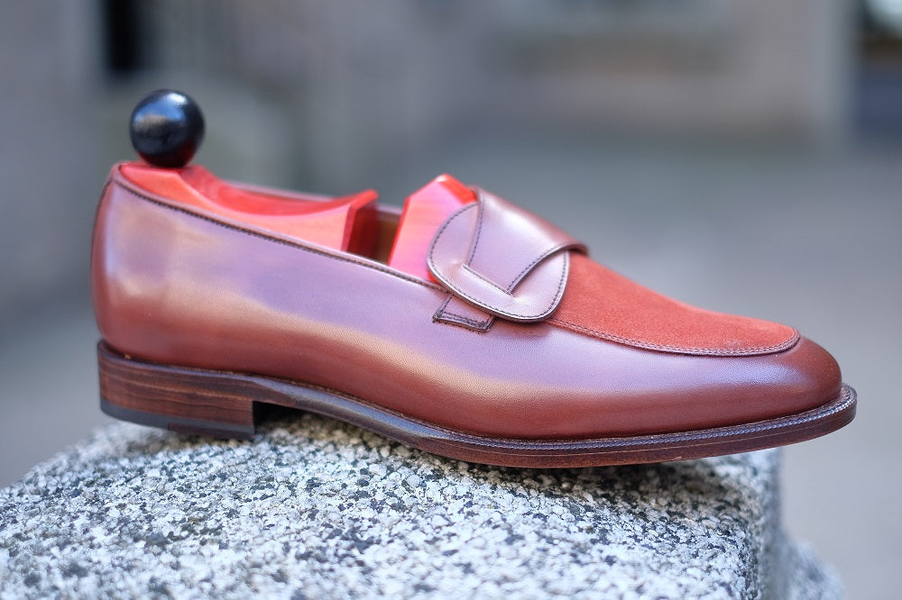 Meridian - MTO - Cedar Calf / Rust Suede - TMG Last - Single Leather Sole-Made To Order Butterfly Loafer-J.FitzPatrick Footwear
