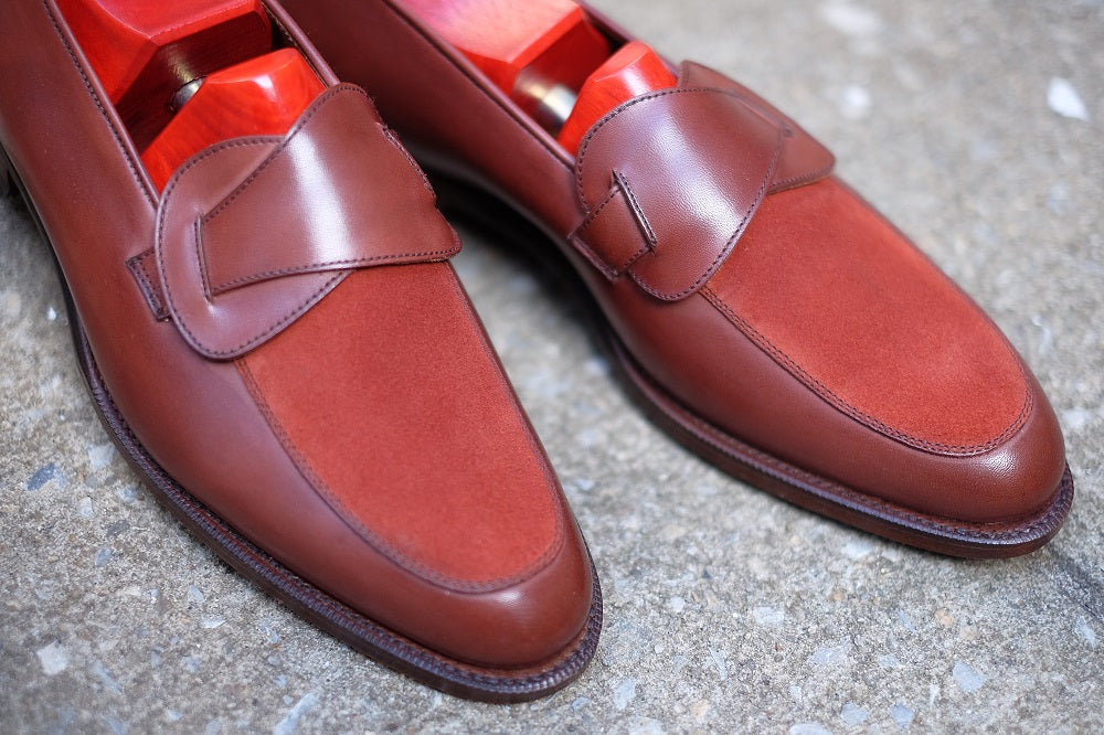 Meridian - MTO - Cedar Calf / Rust Suede - TMG Last - Single Leather Sole-Made To Order Butterfly Loafer-J.FitzPatrick Footwear