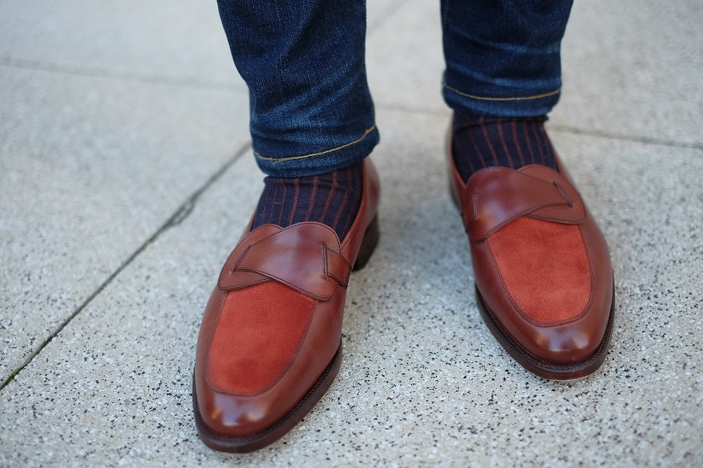 Meridian - MTO - Cedar Calf / Rust Suede - TMG Last - Single Leather Sole-Made To Order Butterfly Loafer-J.FitzPatrick Footwear