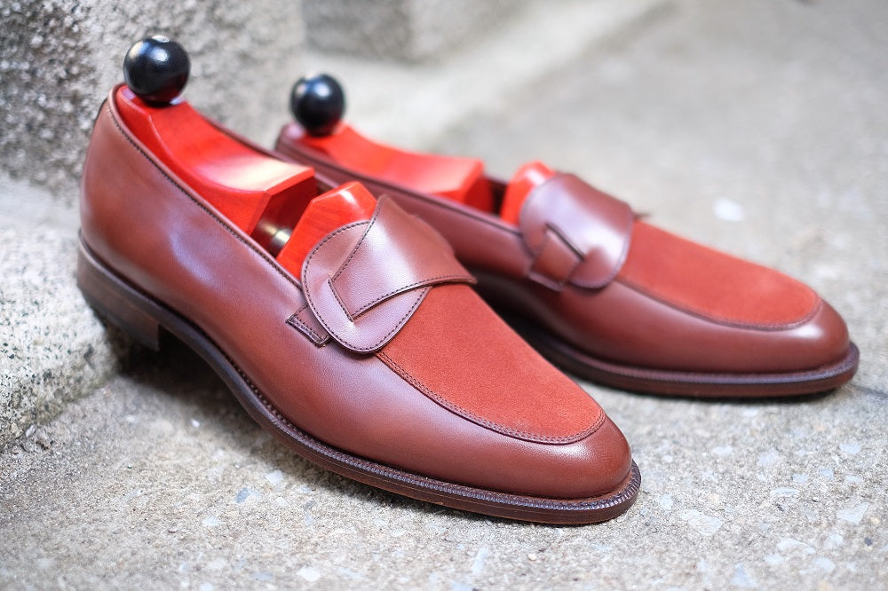 Meridian - MTO - Cedar Calf / Rust Suede - TMG Last - Single Leather Sole-Made To Order Butterfly Loafer-J.FitzPatrick Footwear