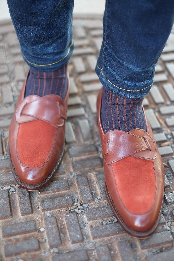 Meridian - MTO - Cedar Calf / Rust Suede - TMG Last - Single Leather Sole-Made To Order Butterfly Loafer-J.FitzPatrick Footwear