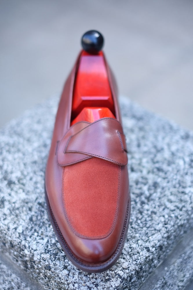 Meridian - MTO - Cedar Calf / Rust Suede - TMG Last - Single Leather Sole-Made To Order Butterfly Loafer-J.FitzPatrick Footwear