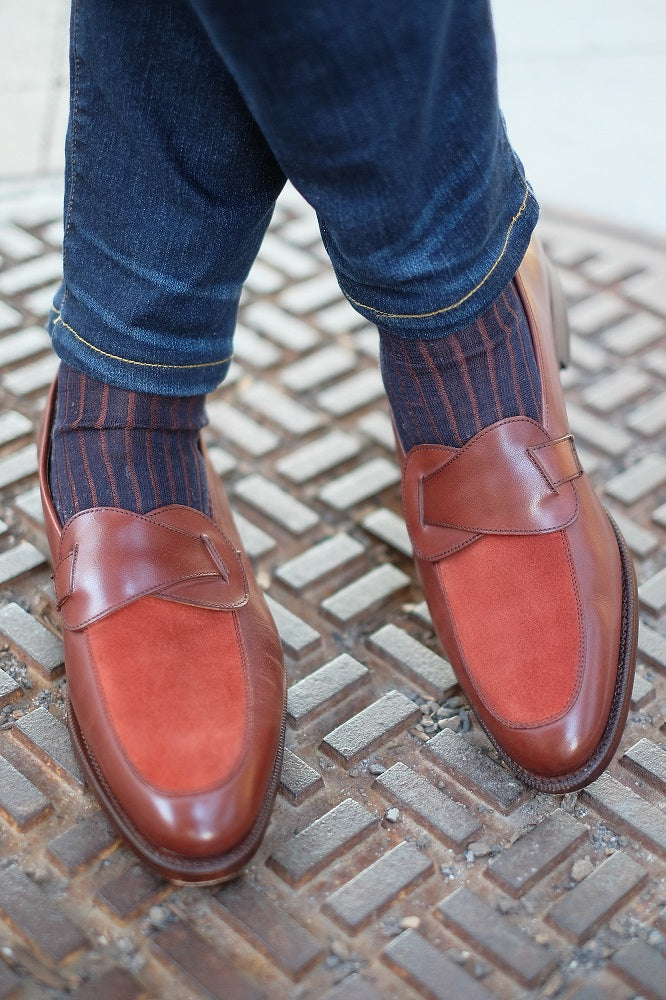 Meridian - MTO - Cedar Calf / Rust Suede - TMG Last - Single Leather Sole-Made To Order Butterfly Loafer-J.FitzPatrick Footwear