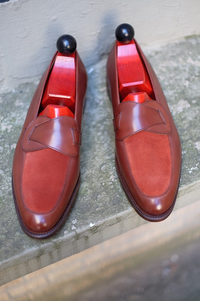 Meridian - MTO - Cedar Calf / Rust Suede - TMG Last - Single Leather Sole-Made To Order Butterfly Loafer-J.FitzPatrick Footwear