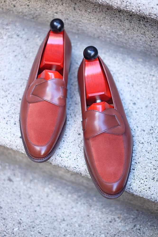 Meridian - MTO - Cedar Calf / Rust Suede - TMG Last - Single Leather Sole-Made To Order Butterfly Loafer-J.FitzPatrick Footwear