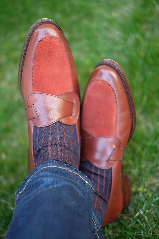 Meridian - MTO - Cedar Calf / Rust Suede - TMG Last - Single Leather Sole-Made To Order Butterfly Loafer-J.FitzPatrick Footwear