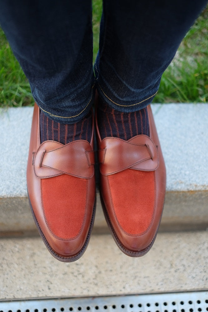 Meridian - MTO - Cedar Calf / Rust Suede - TMG Last - Single Leather Sole-Made To Order Butterfly Loafer-J.FitzPatrick Footwear